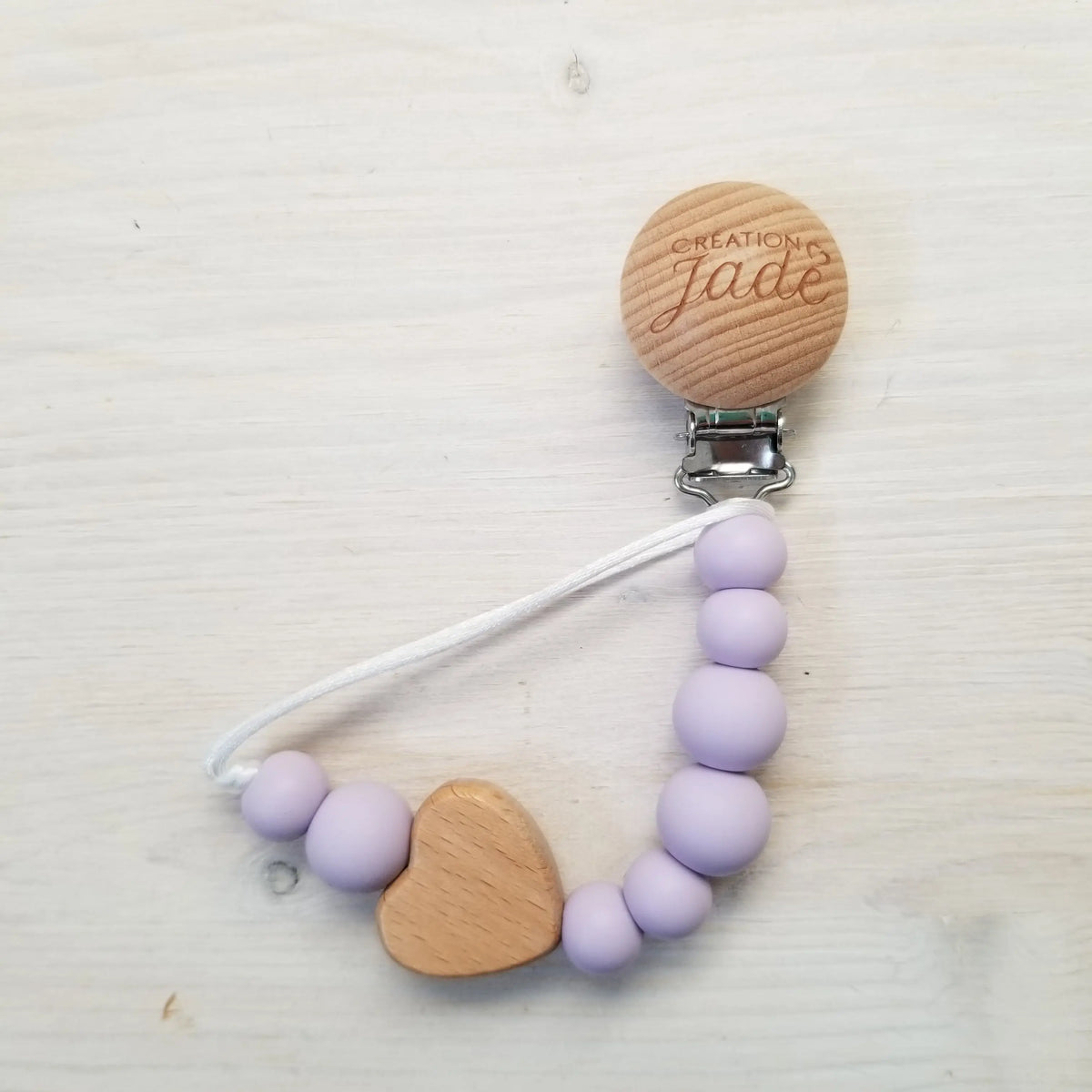 Attache-suce Bois - Amour maternel - Lilas Création Jade - Attache-suces, jouets de dentition et accessoires pour bébés et enfants