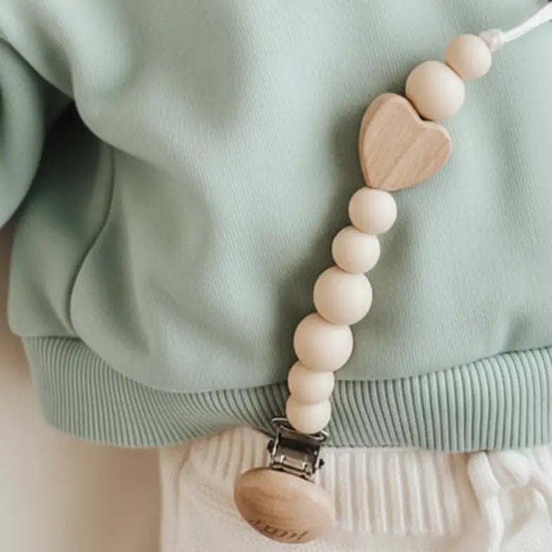 Attache-suce Bois - Amour maternel - Crème Création Jade - Attache-suces, jouets de dentition et accessoires pour bébés et enfants