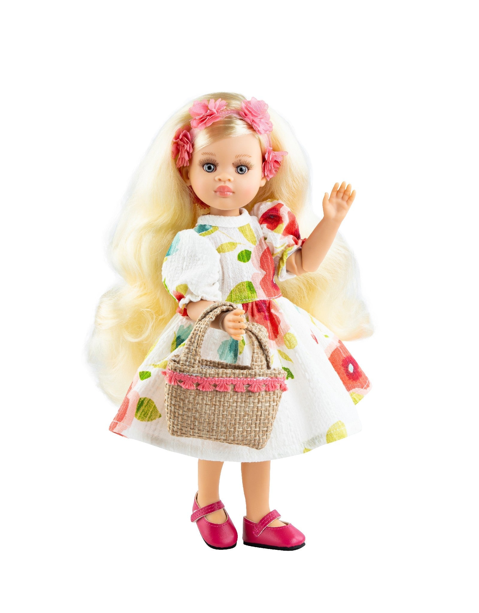 Las Amigas Articulated Doll - Isabella - White Dress, Headband, Bag and Red Shoes - Paola Reina