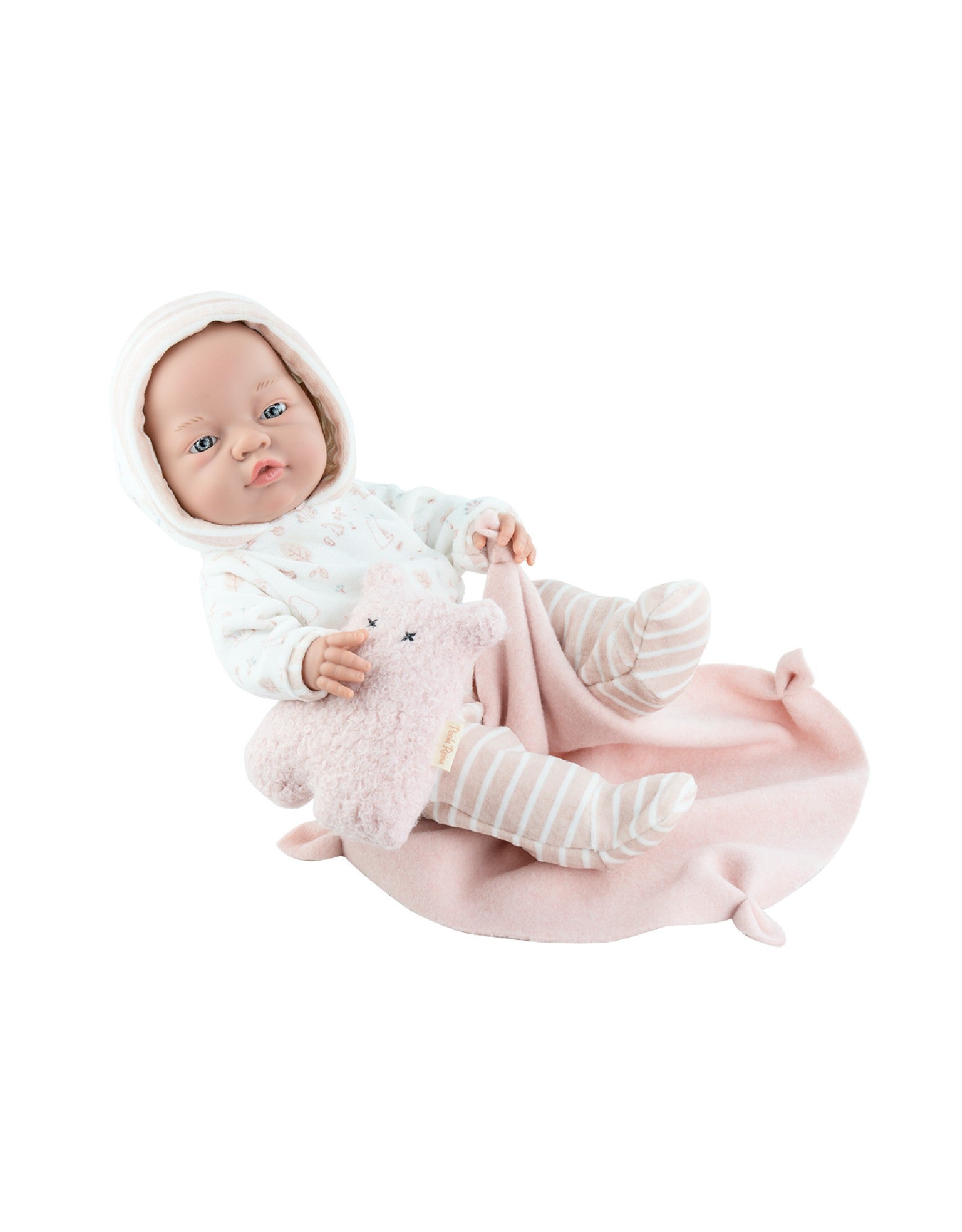 Los Bebitos Doll - Baby Girl with Pajamas, Teddy Bear and Pink Blanket - Paola Reina