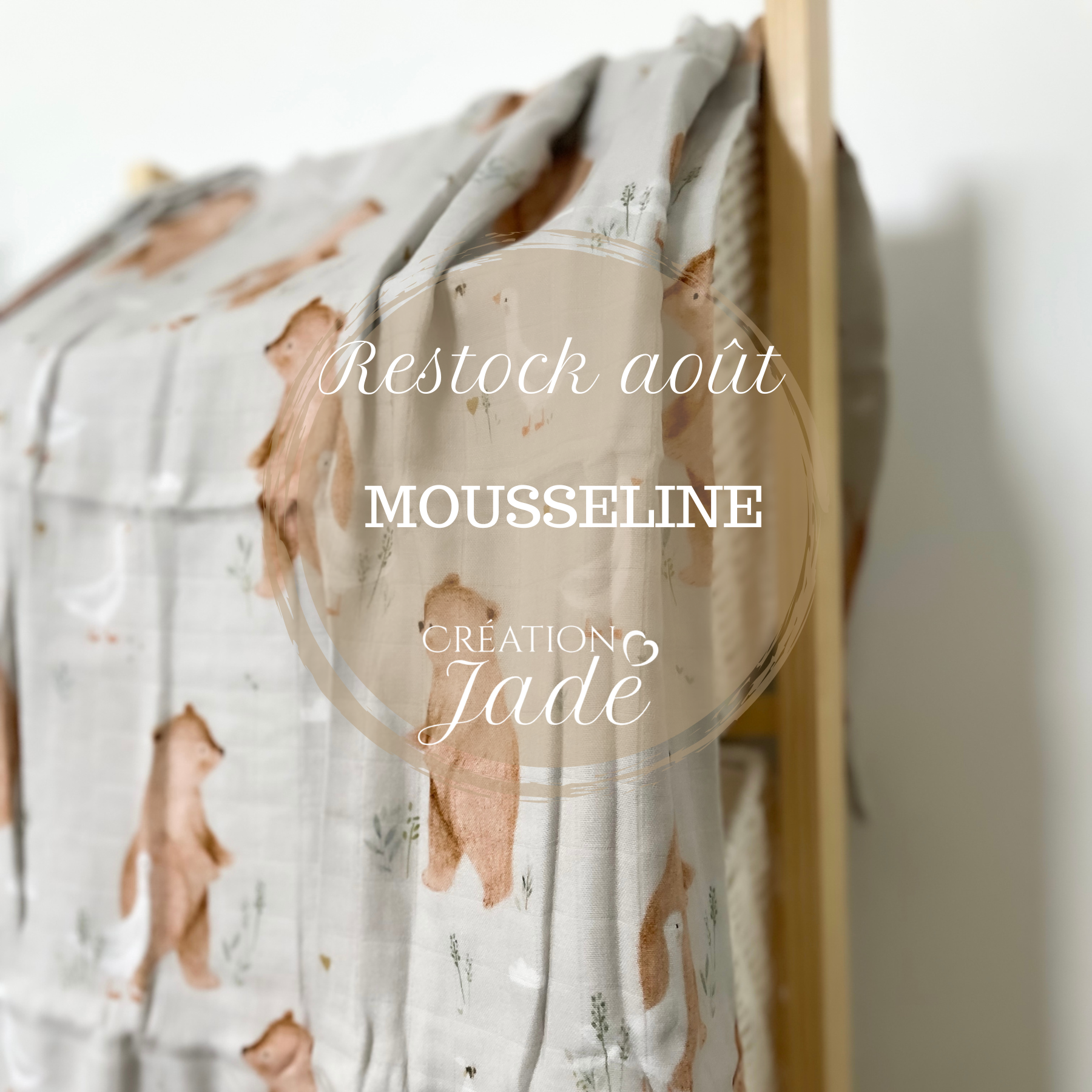 Mousseline Création Jade - bambou & coton - Ours et oies