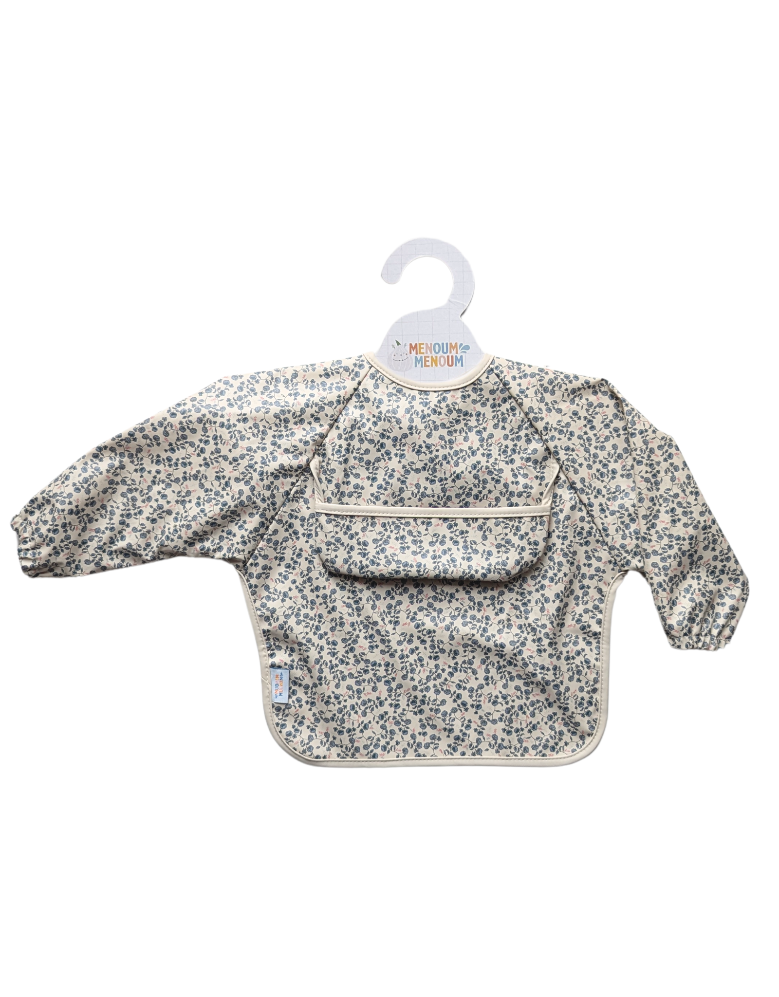 Long-sleeved bib - Blue flowers - Menoum