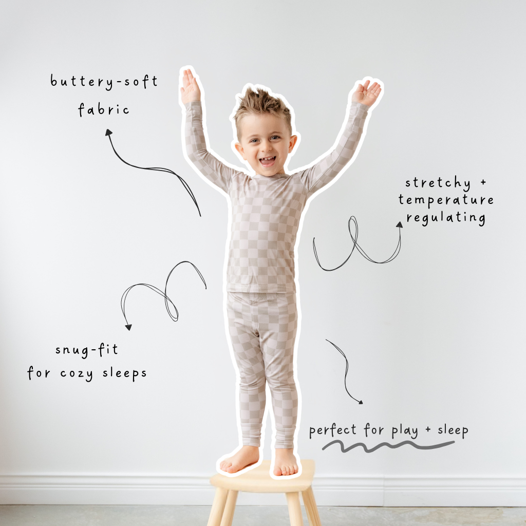 Taupe Checkerboard Two-Piece Pajama Set Lulush The Label Kids Clothing