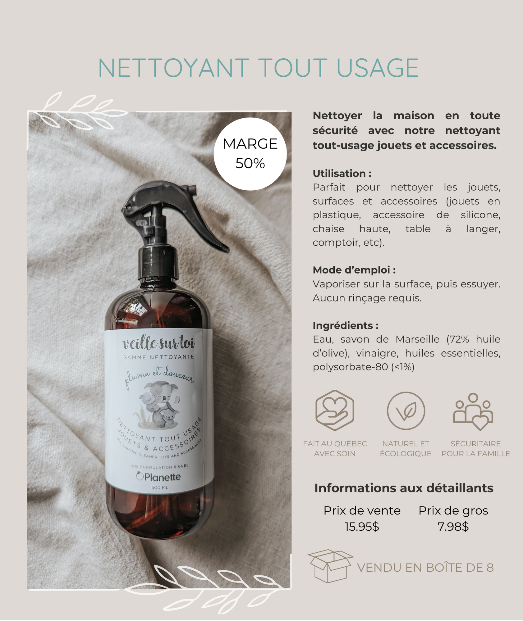 Gamme nettoyante - Nettoyant tout usage jouets & accessoires - 500 ml - Veille sur toi & Planette