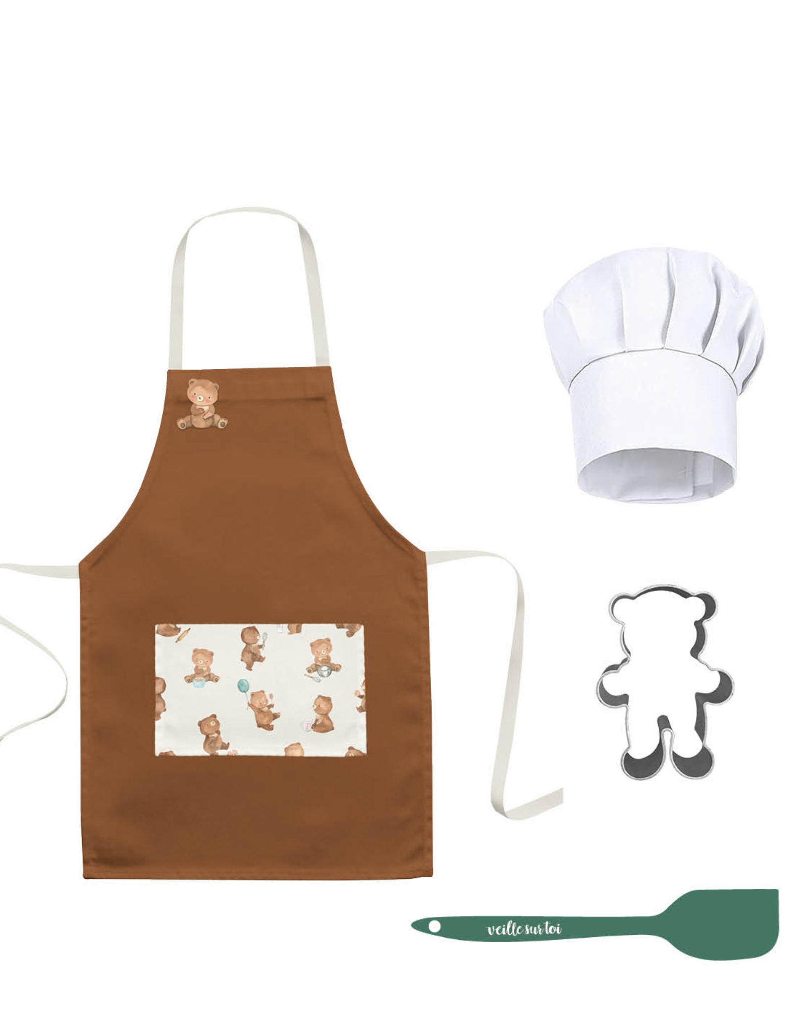 Petit chef - Tablier de cuisinier - Ourson - Veille sur toi