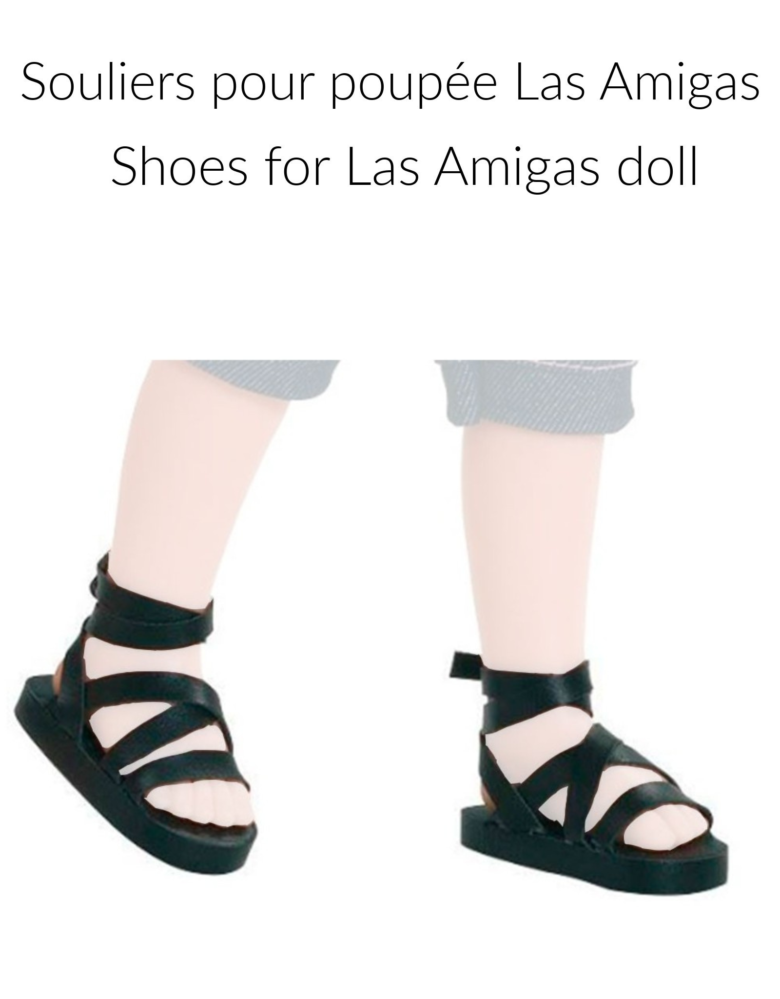 Las Amigas Doll Shoes - Black Sandals with Crossed Straps - Paola Reina
