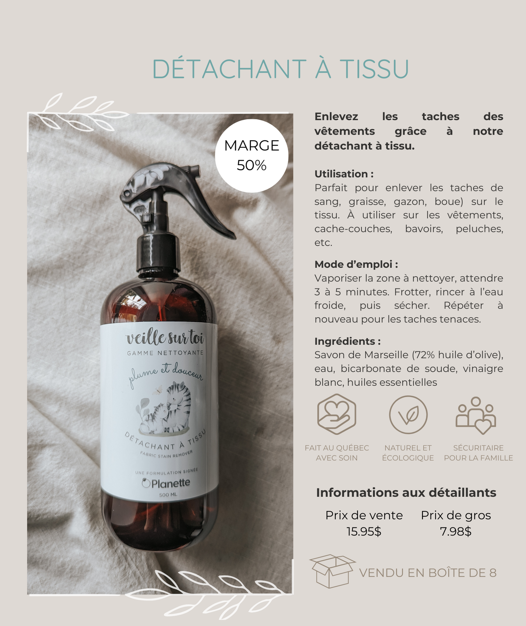 Gamme nettoyante - Détachant à tissu - 500 ml - Veille sur toi & Planette