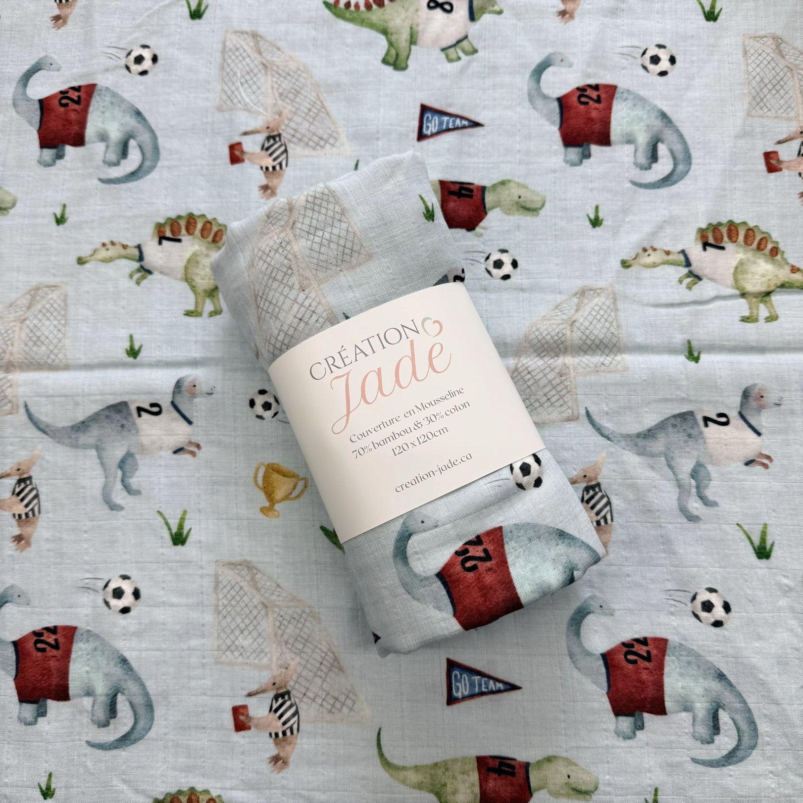 Mousseline 70% bambou - Dinosaures soccer