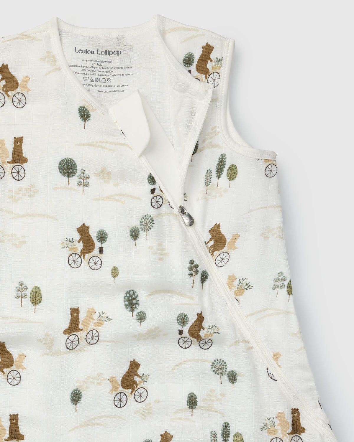 Muslin Lightweight Sleep Bag 0.5 TOG - Bears on Bikes