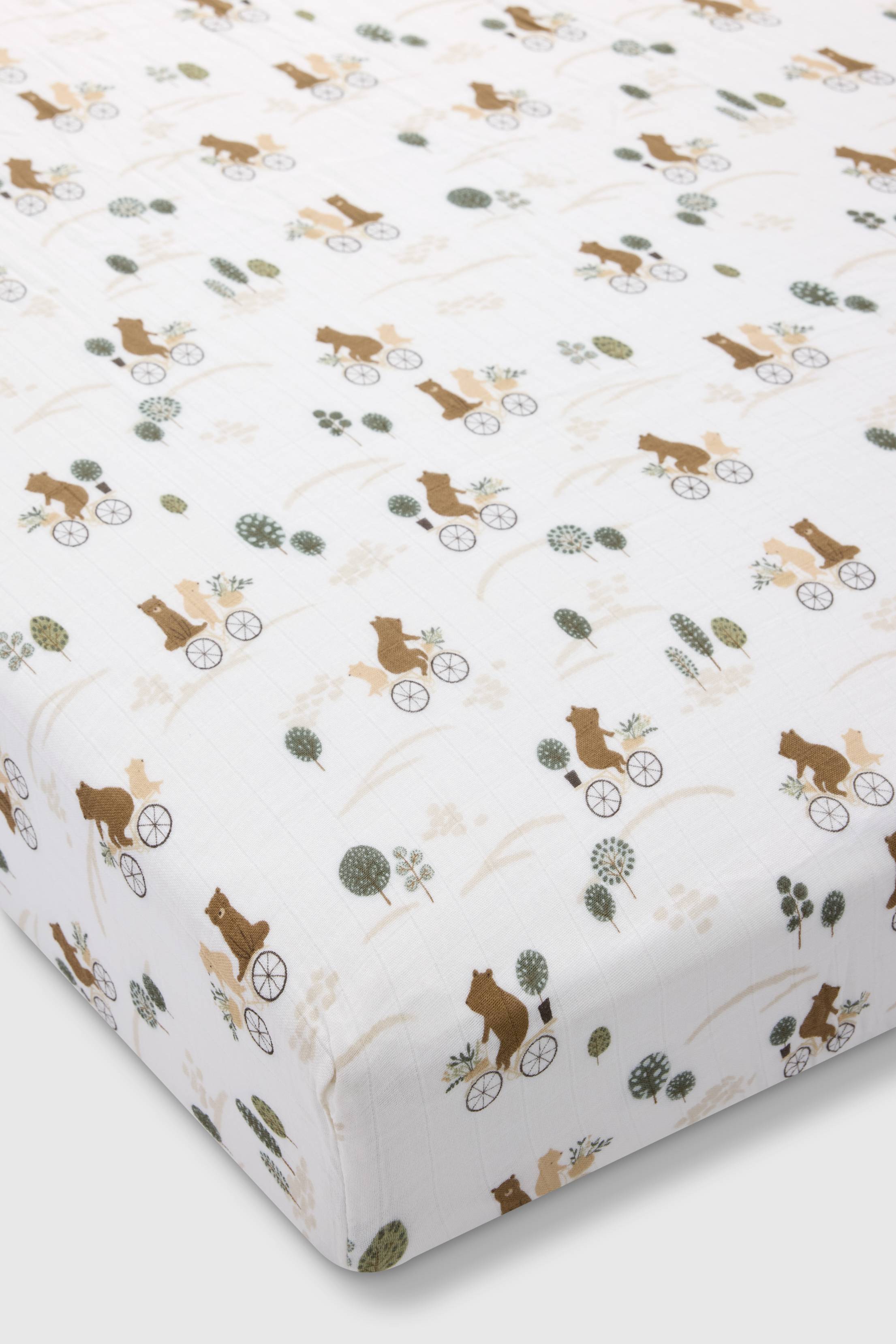 Muslin Fitted Crib Sheet - Bears on Bikes
