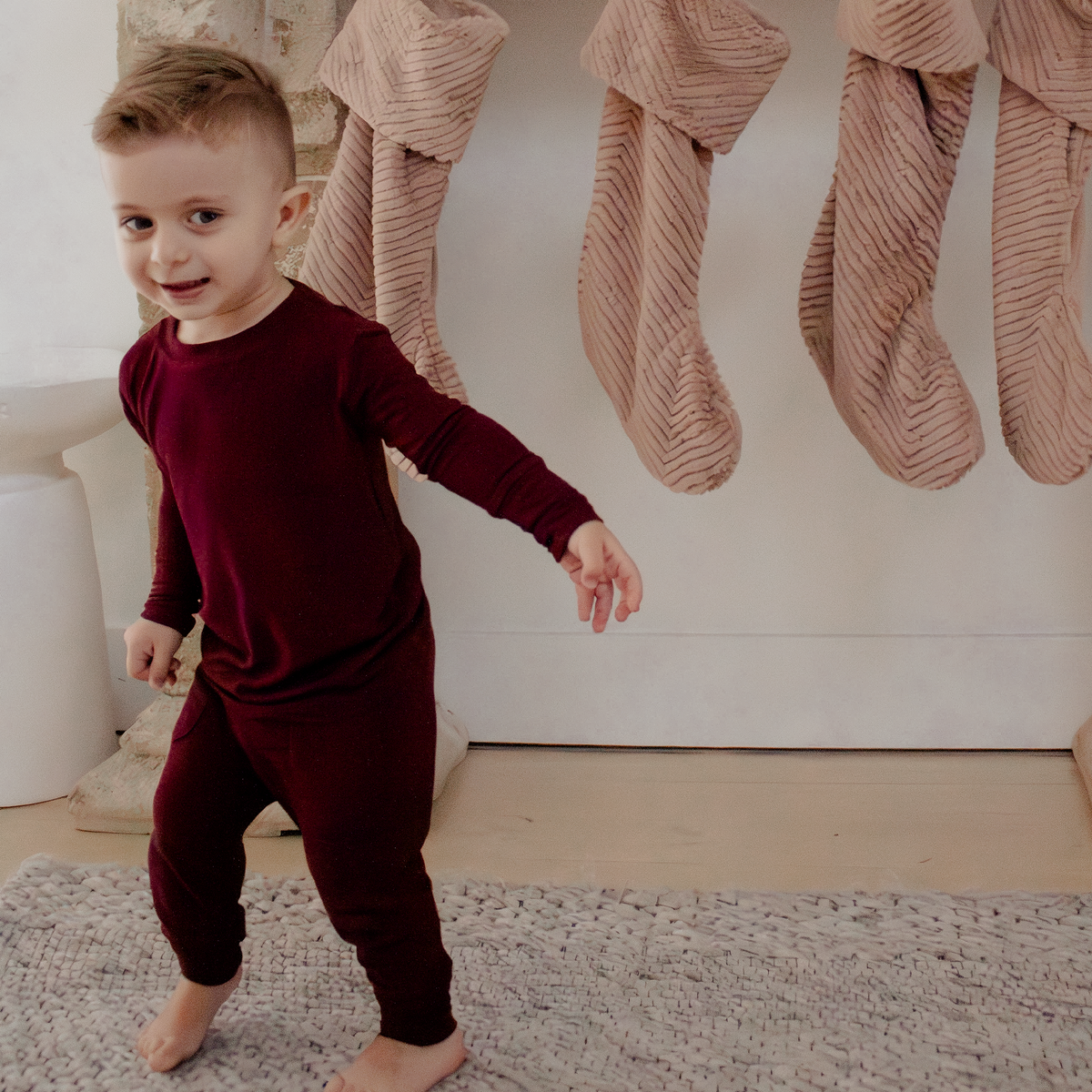 Burgundy Ribbed Bamboo 2-Piece Long Sleeve Jogger Set Lulush The Label Kids Clothing