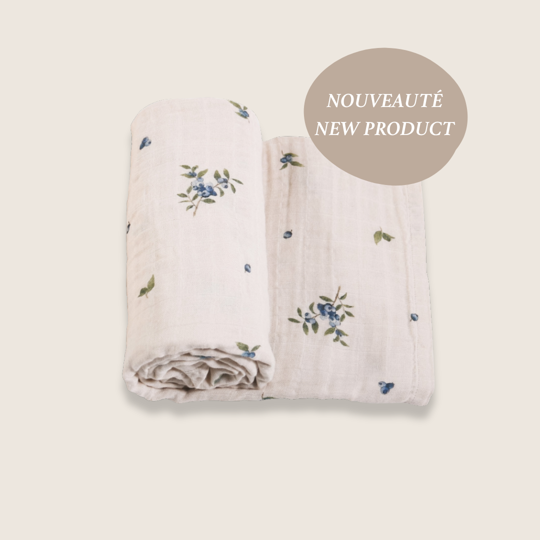 Organic Cotton Muslin Swaddle Blanket - Blueberry - PRE-ORDER