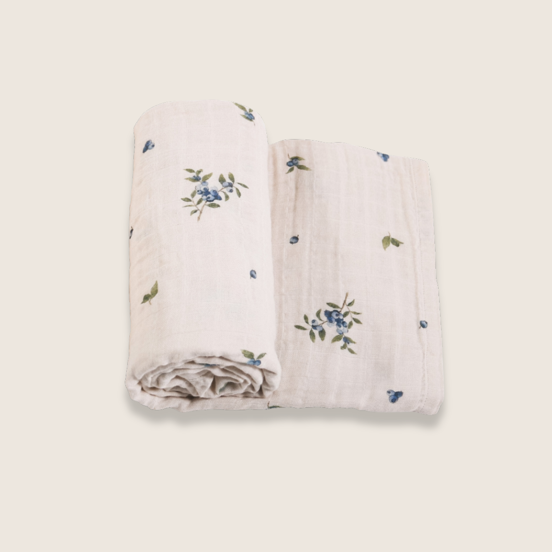 Organic Cotton Muslin Swaddle Blanket - Blueberry - PRE-ORDER