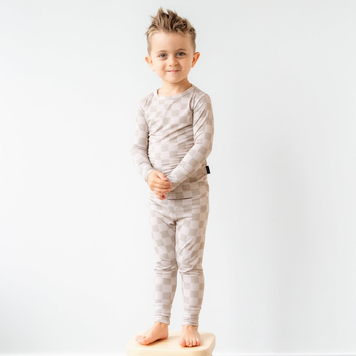 Taupe Checkerboard Two-Piece Pajama Set Lulush The Label Kids Clothing