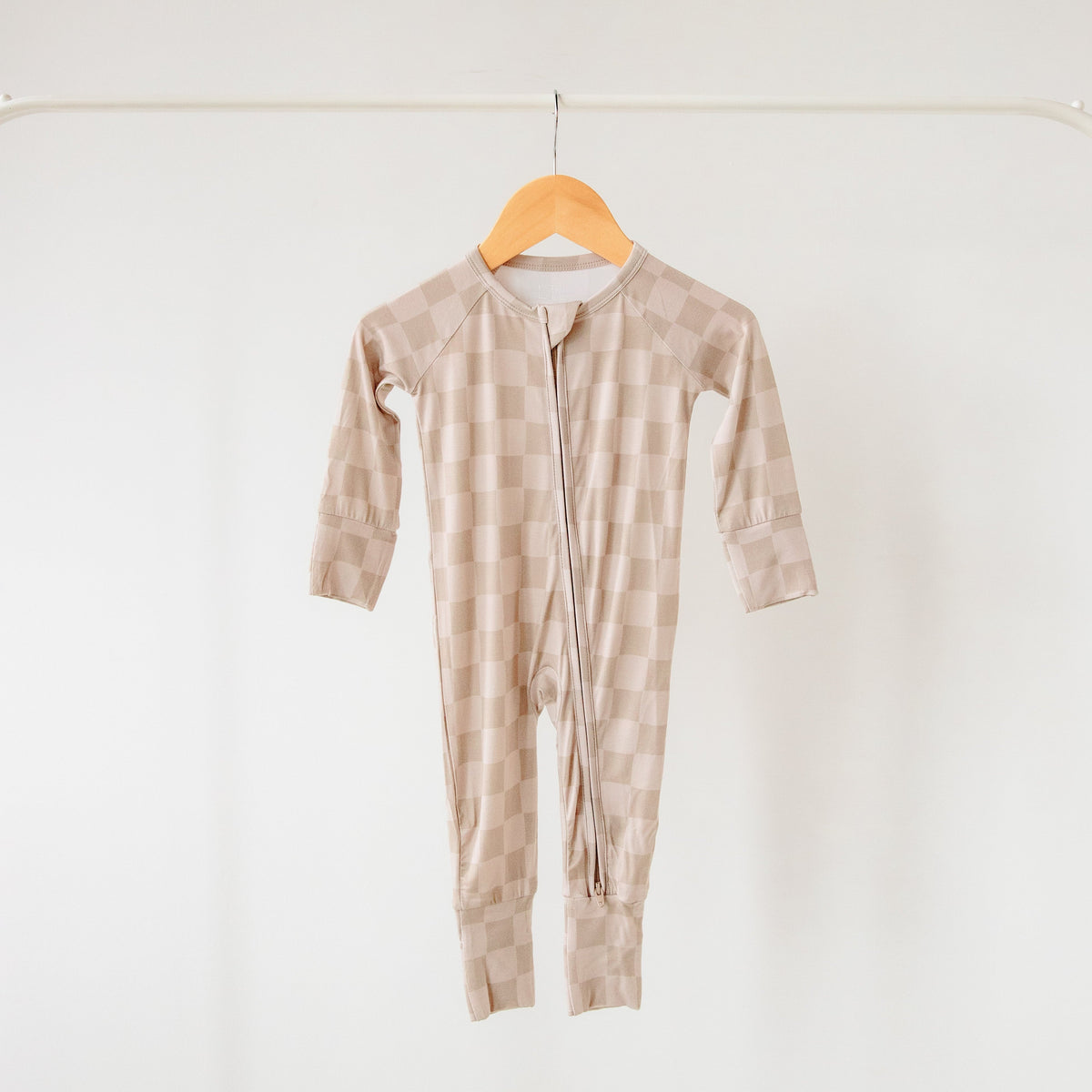 Taupe Checkerboard Bamboo Zippered Romper Lulush The Label Kids Clothing