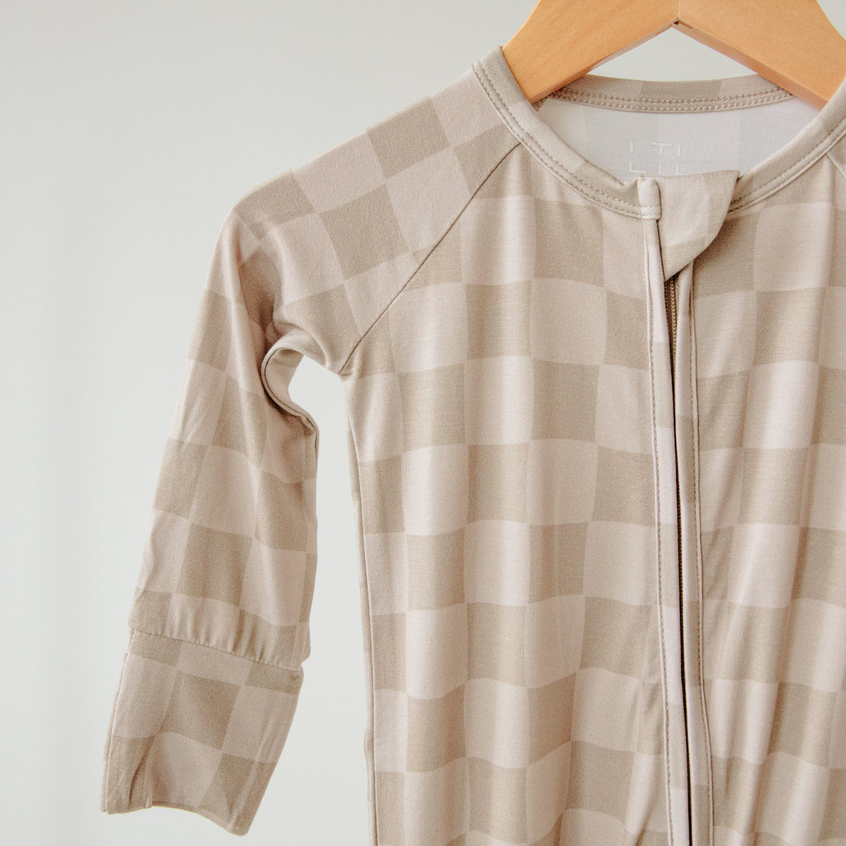 Taupe Checkerboard Bamboo Zippered Romper Lulush The Label Kids Clothing