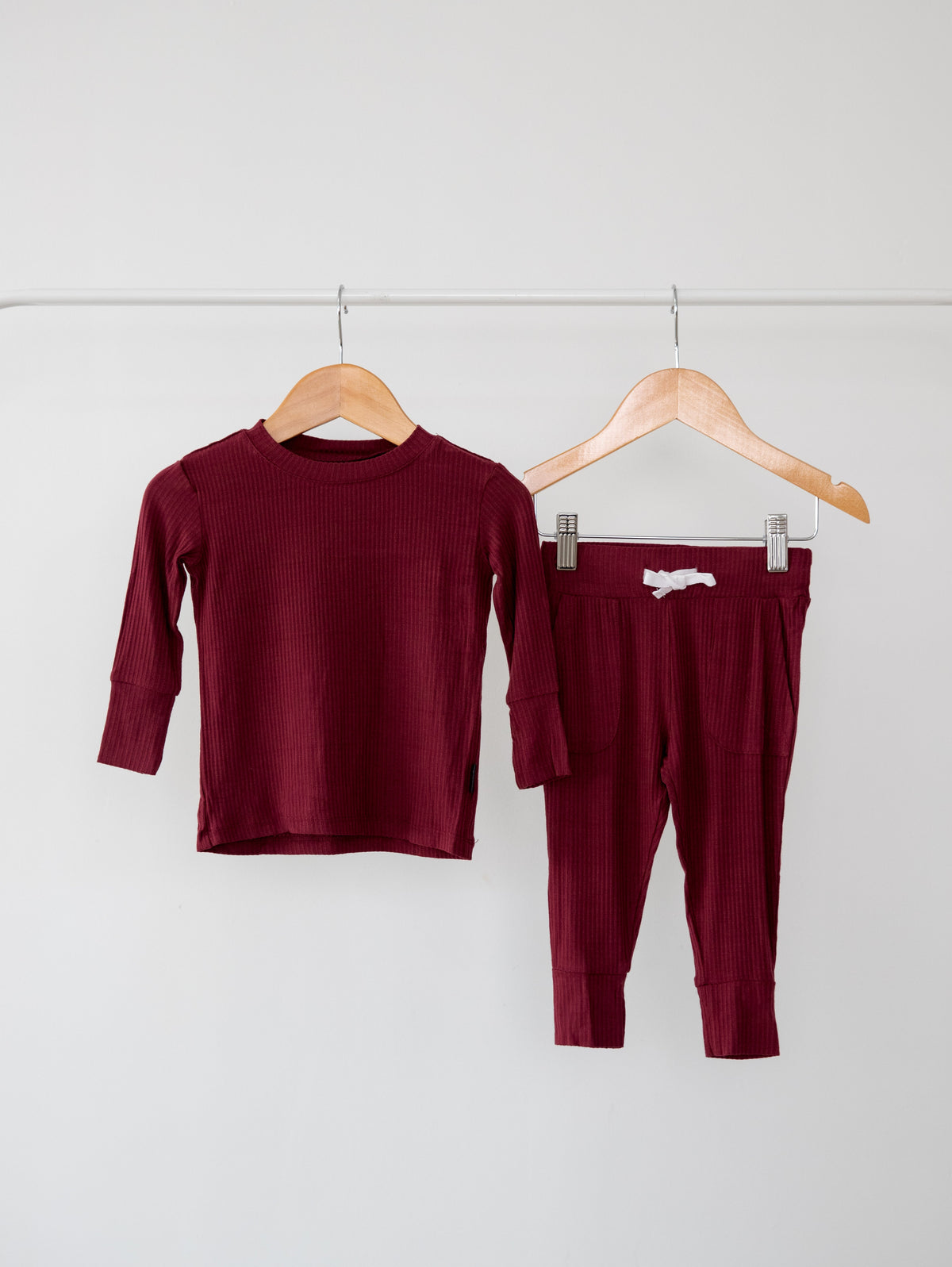 Burgundy Ribbed Bamboo 2-Piece Long Sleeve Jogger Set Lulush The Label Kids Clothing