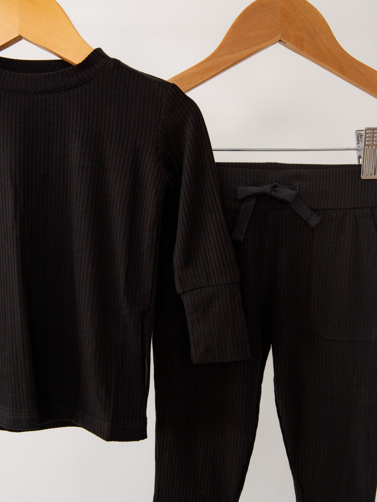 Jet Black Ribbed Bamboo 2-Piece Long Sleeve Jogger Set Lulush The Label Kids Clothing