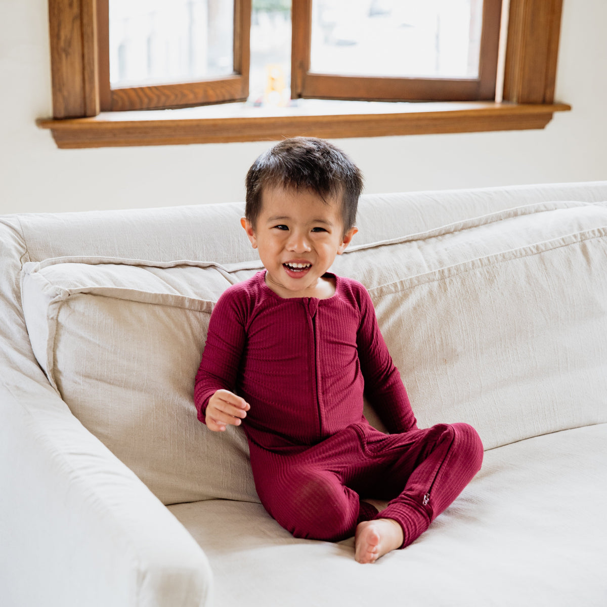 Burgundy Ribbed Bamboo Convertible Zippered Romper Lulush The Label Kids Clothing