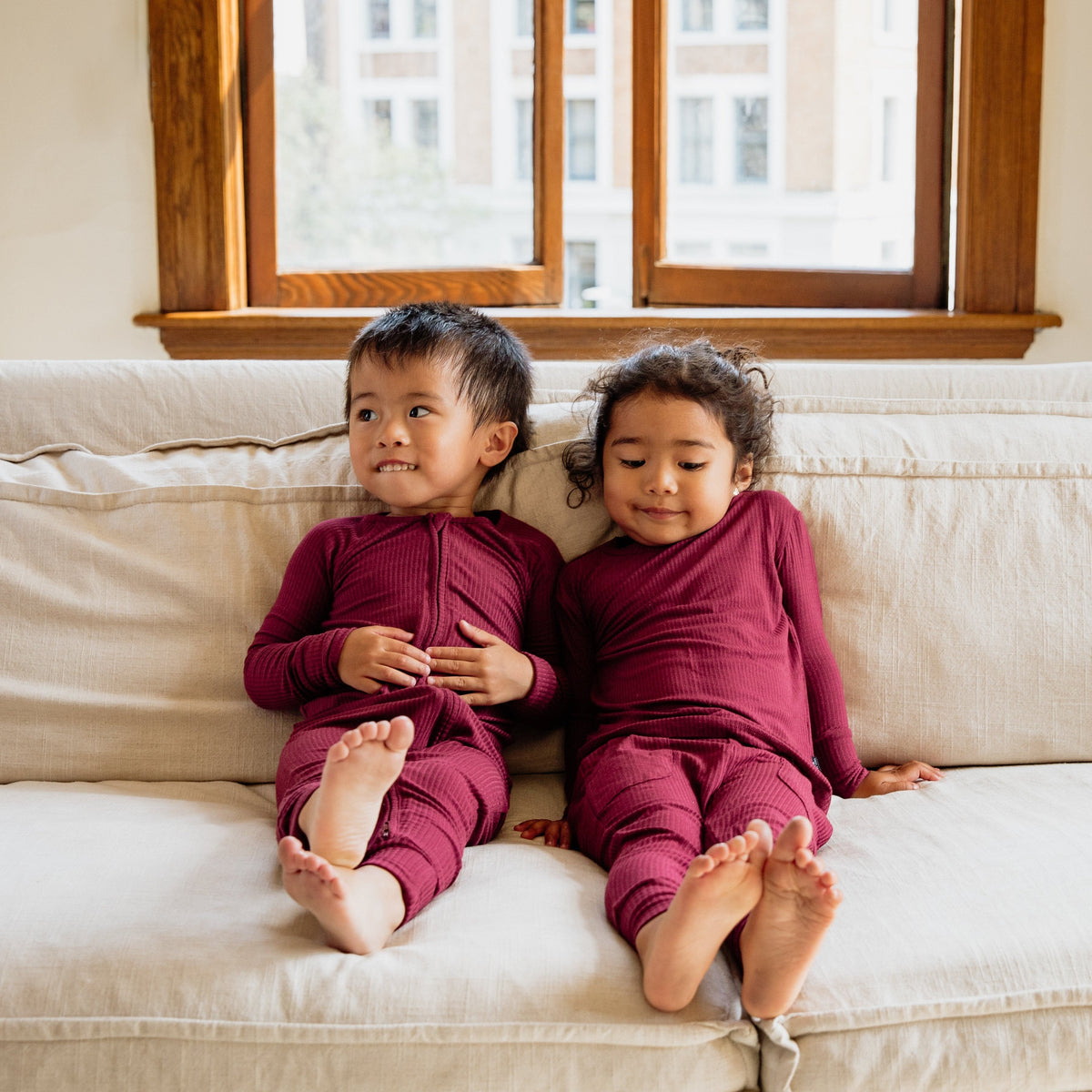 Burgundy Ribbed Bamboo 2-Piece Long Sleeve Jogger Set Lulush The Label Kids Clothing
