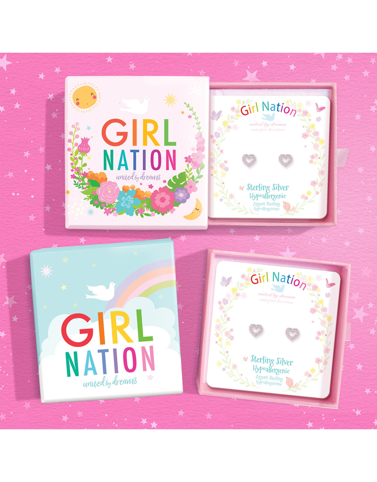 Silver Earrings - Pink Hearts - Girl Nation
