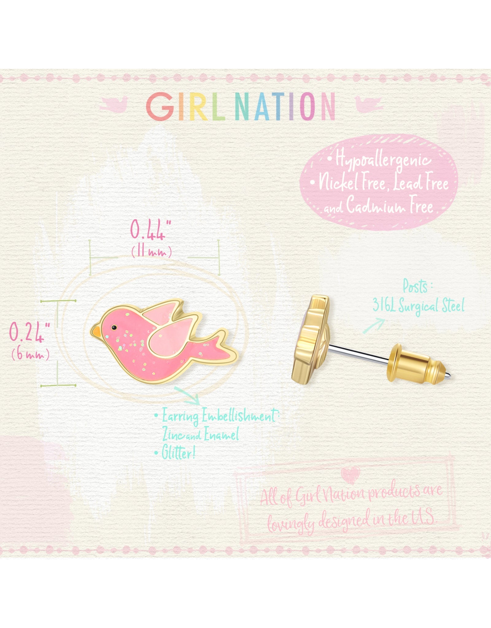Enamel Stud Earrings - Twinkle Bird - Girl Nation