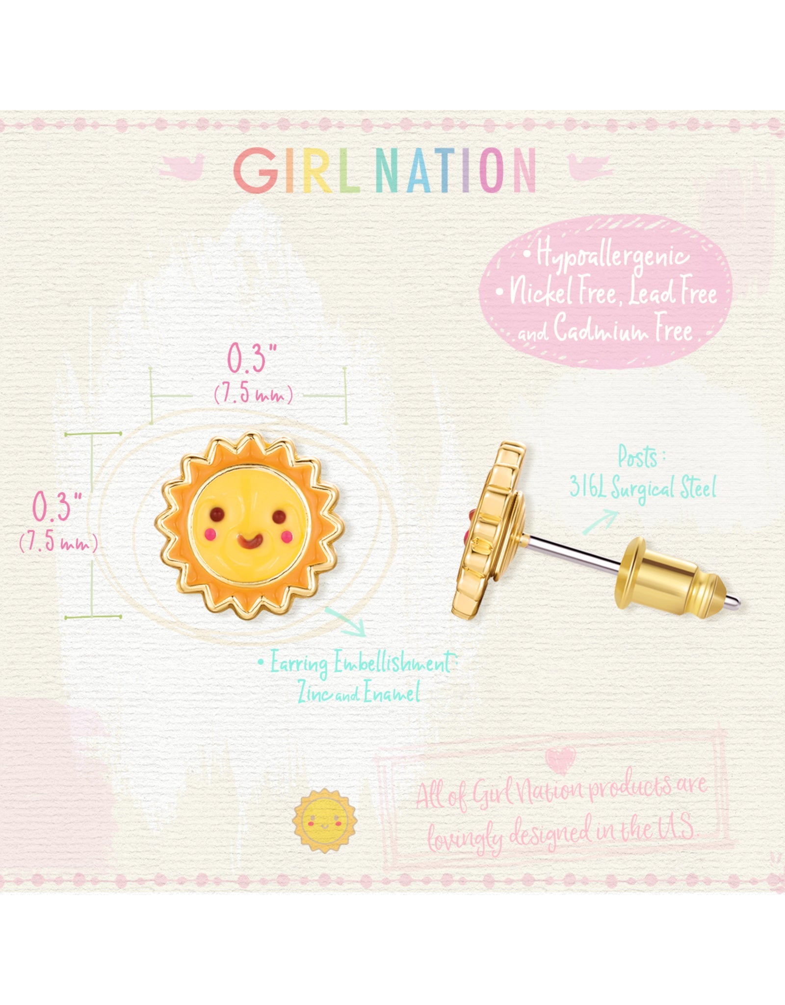 Enamel Stud Earrings - Sunny Day - Girl Nation