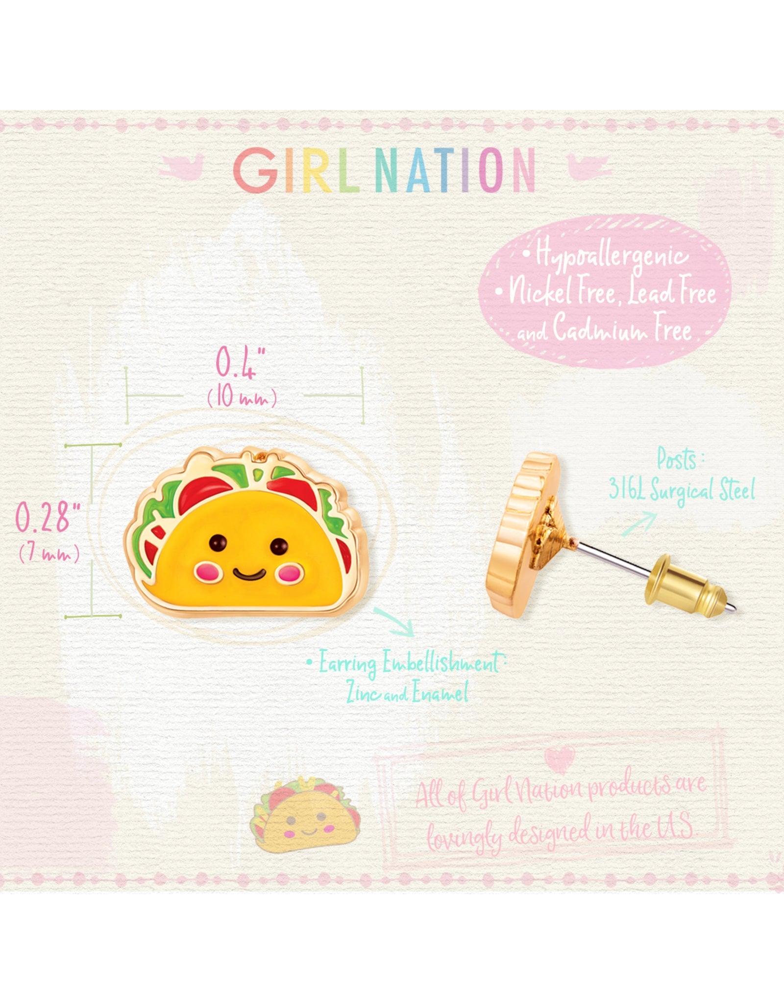 Enamel Stud Earrings - Taco Belle - Girl Nation
