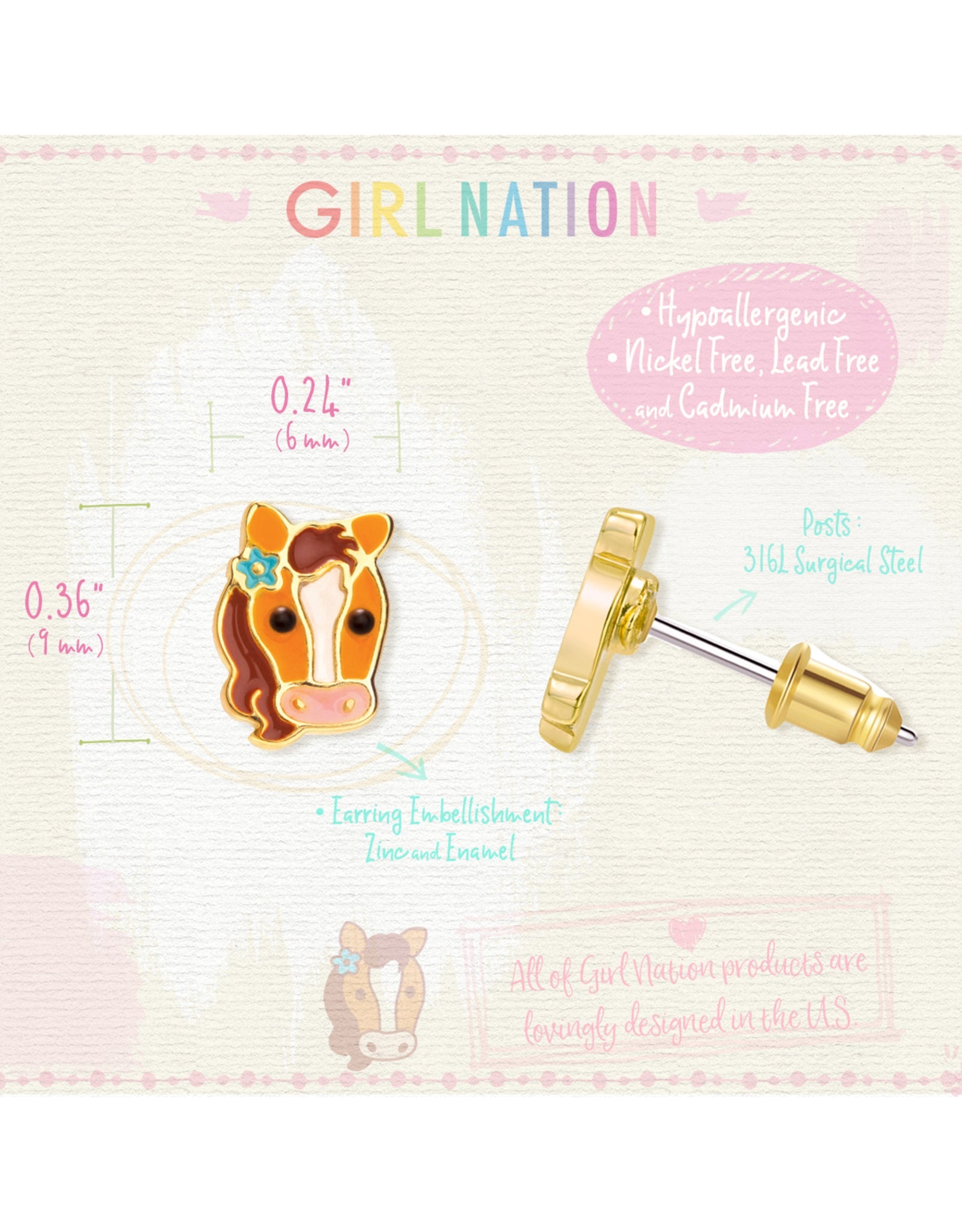 Enamel Stud Earrings - Pretty Pony - Girl Nation