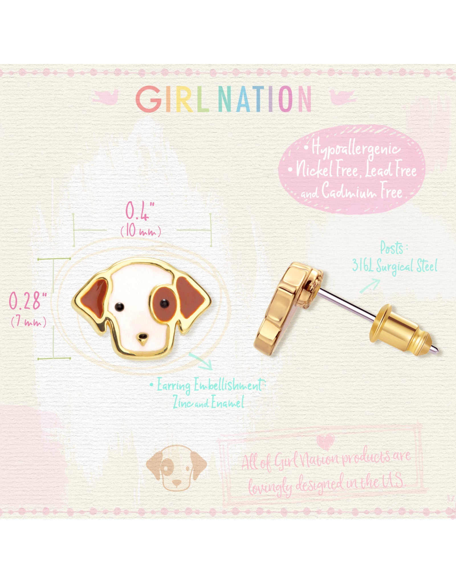 Enamel Stud Earrings - Perky Puppy - Girl Nation