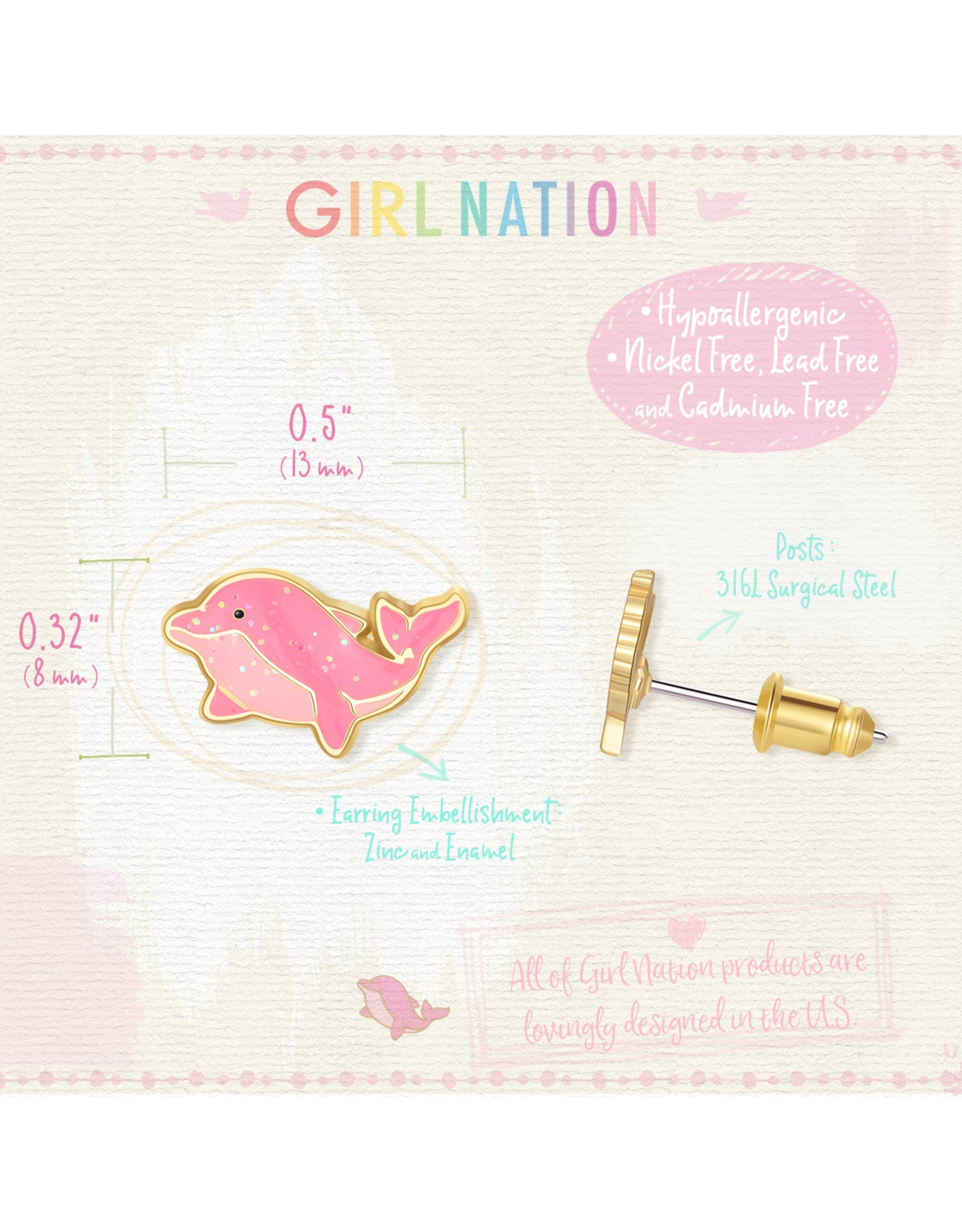 Enamel Stud Earrings - Dazzling Dolphin - Girl Nation