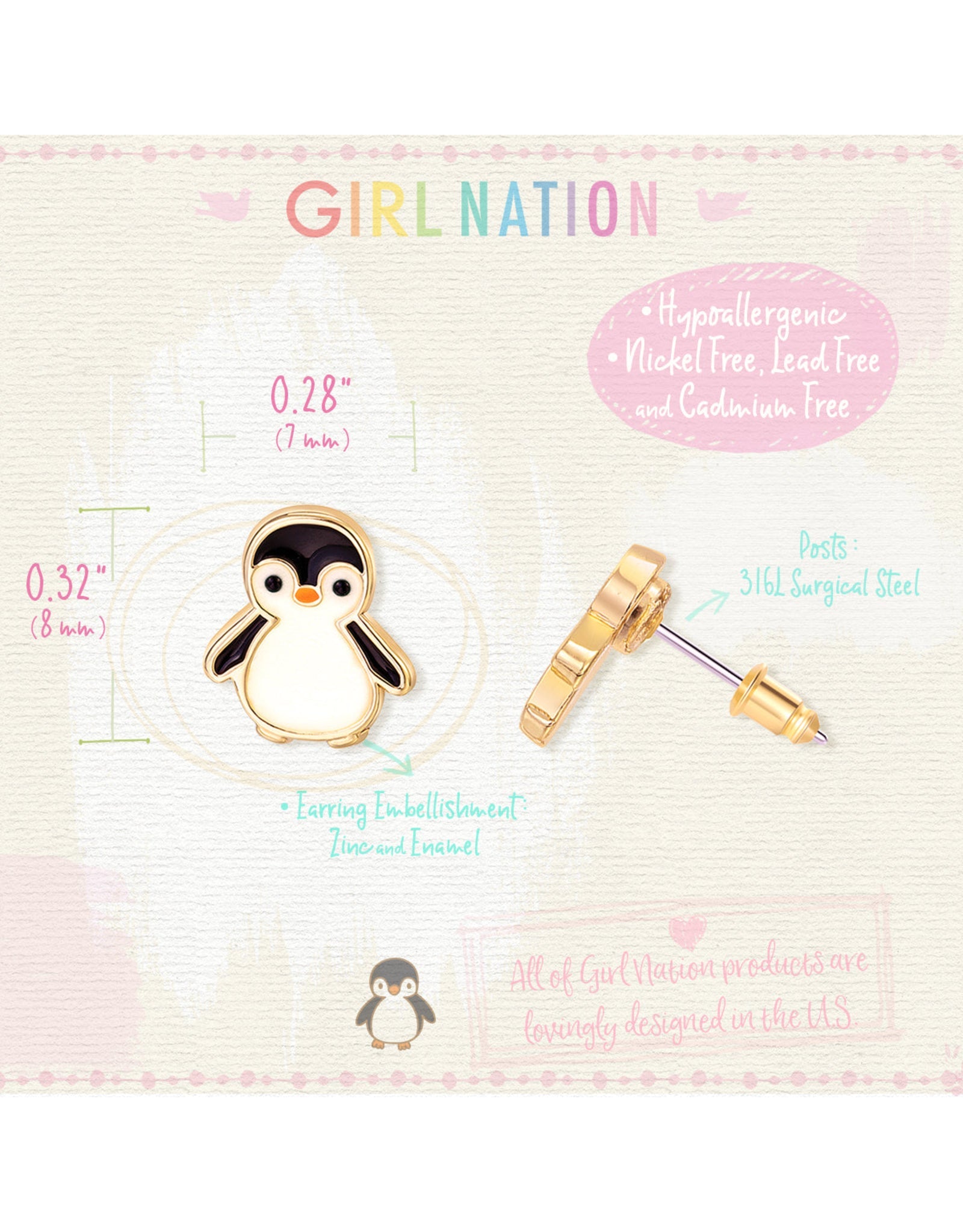 Enamel Stud Earrings - Penguin - Girl Nation