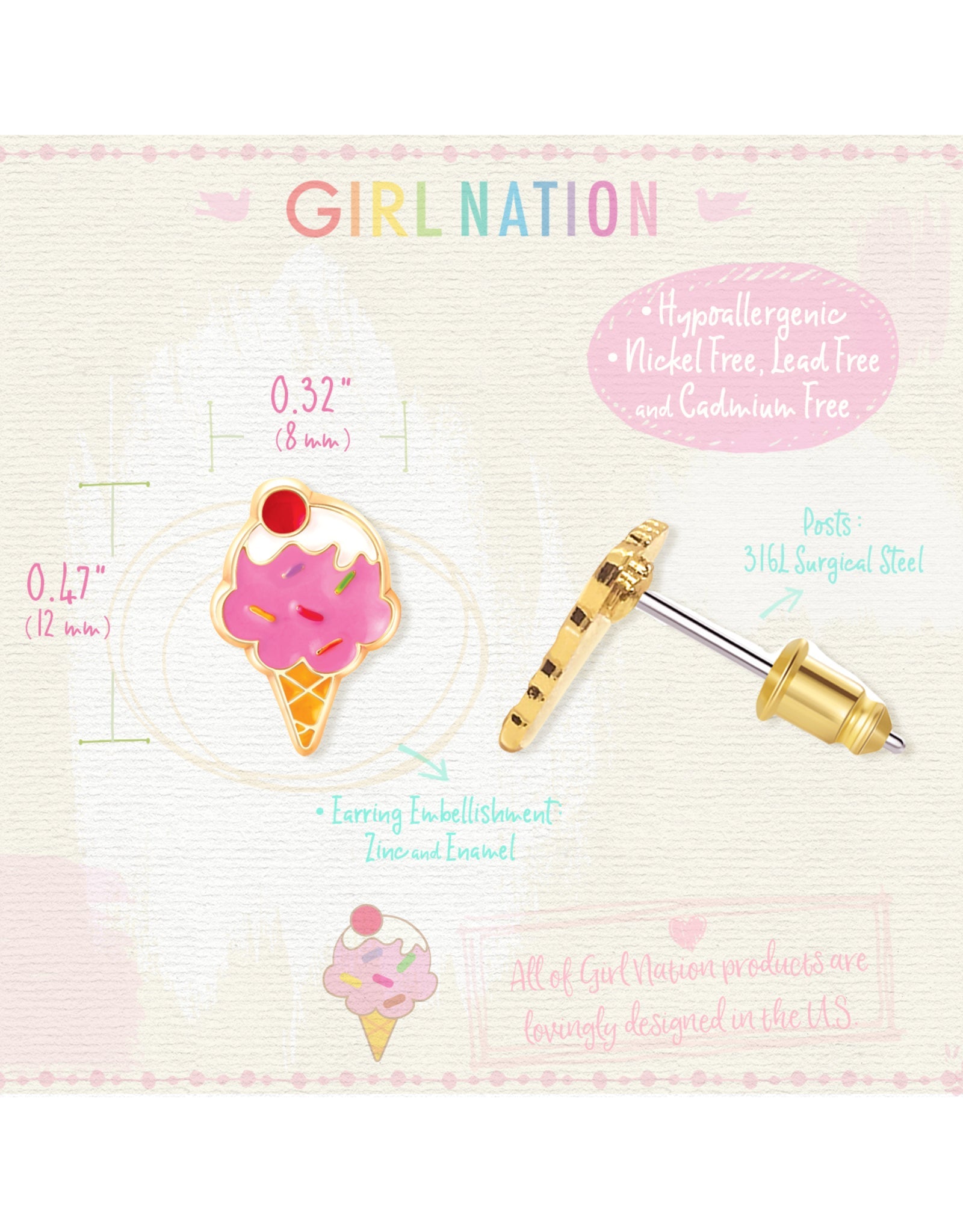 Enamel Stud Earrings - Ice Cream Dream - Girl Nation