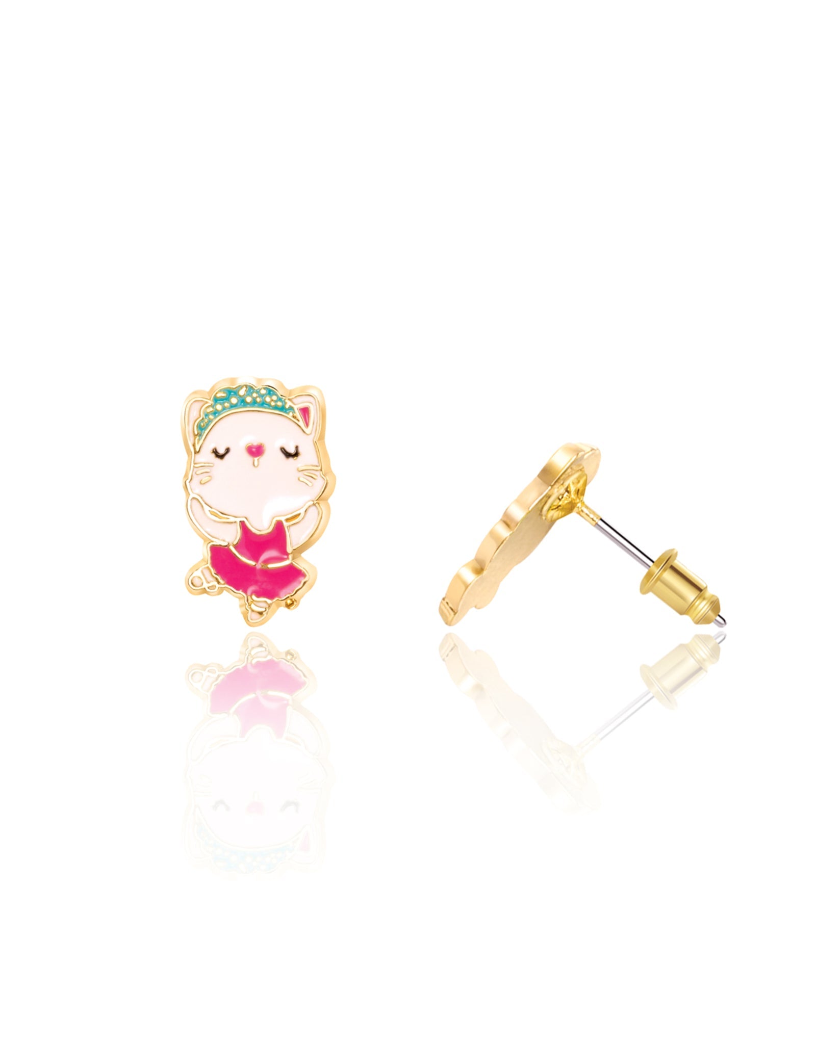 Enamel Studs Earrings - Kitty Ballerina - Girl Nation