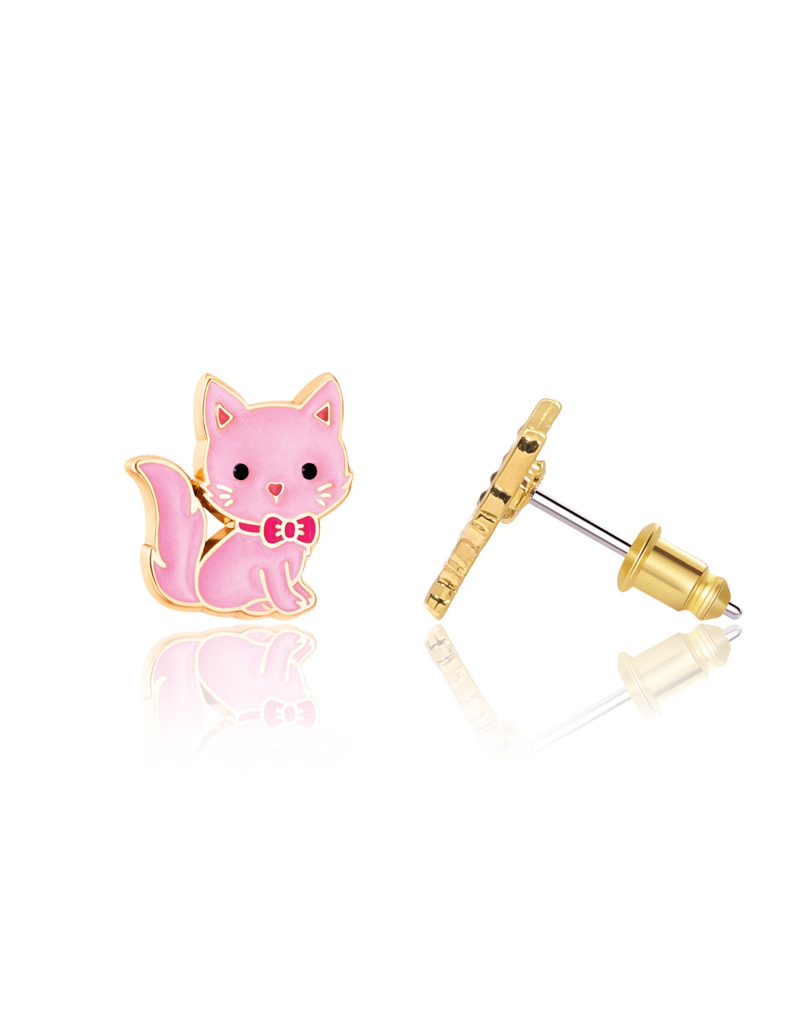 Enamel Studs Earrings - Pink Kitty - Girl Nation