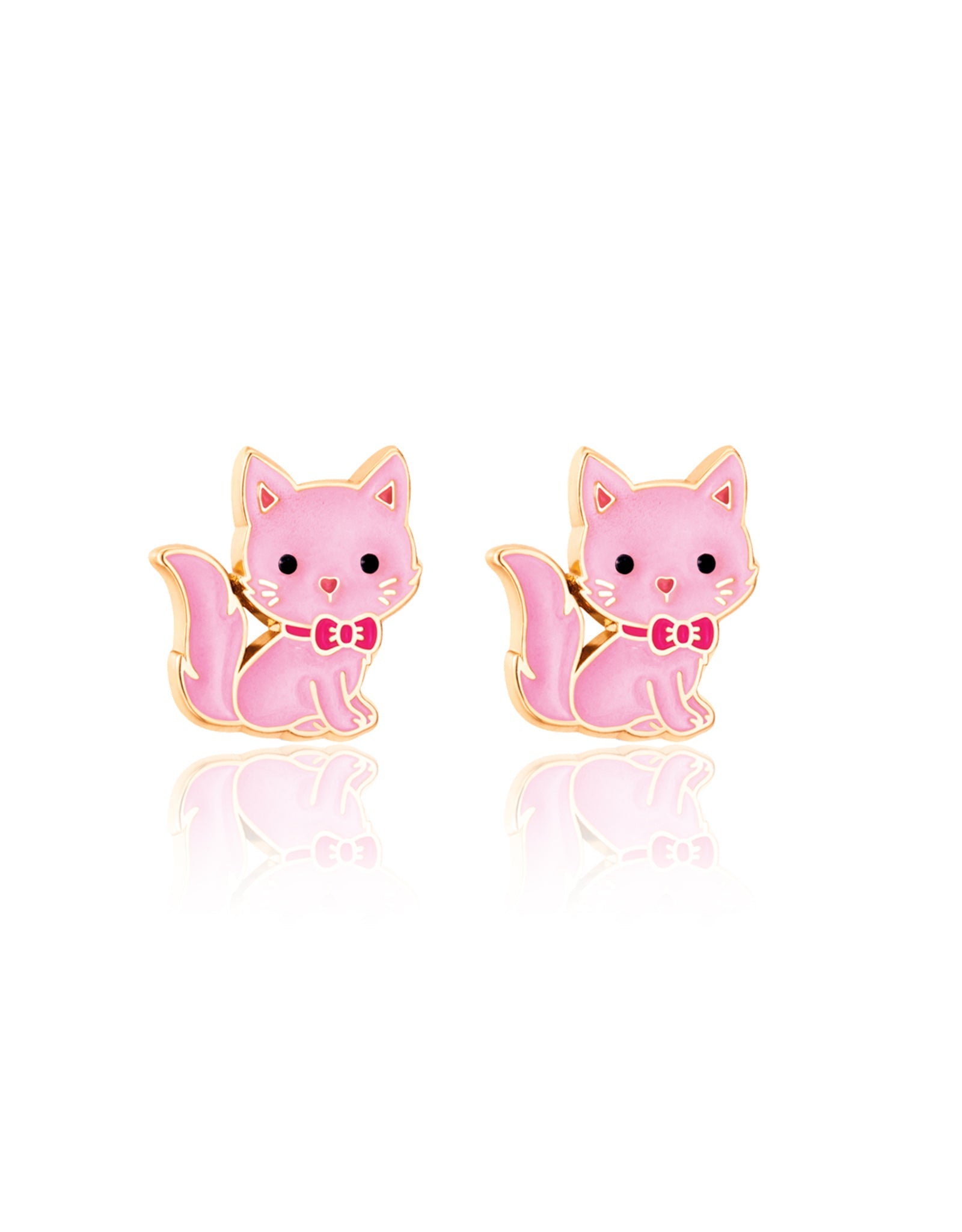 Enamel Studs Earrings - Pink Kitty - Girl Nation