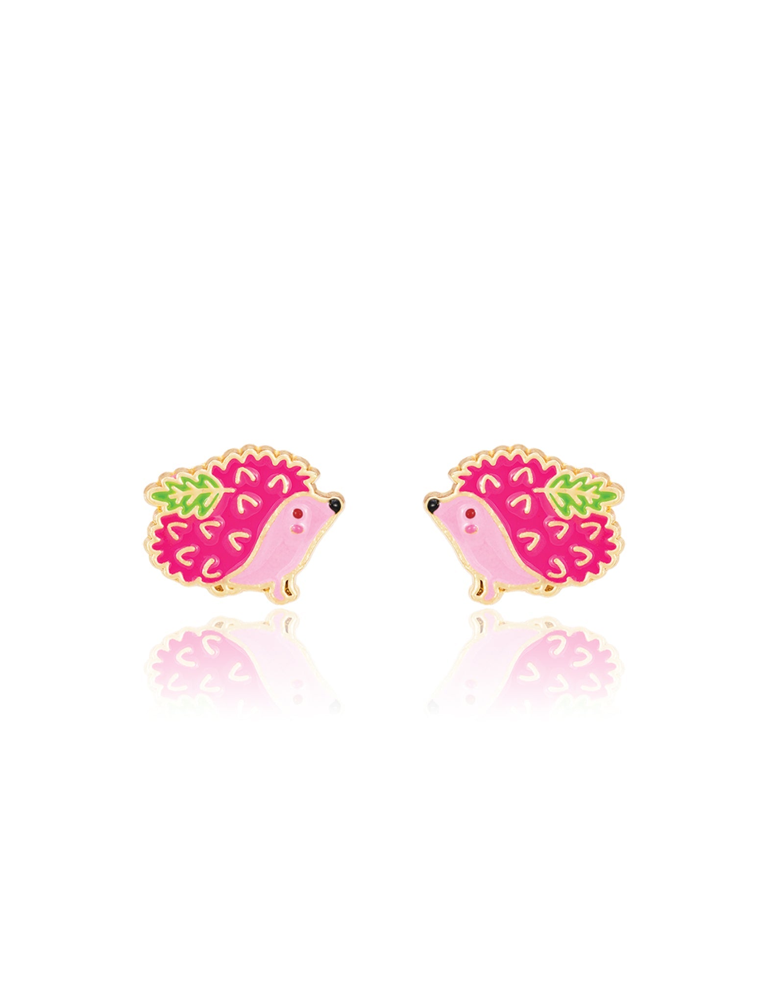 Enamel Stud Earrings - Pink Hedgehog - Girl Nation