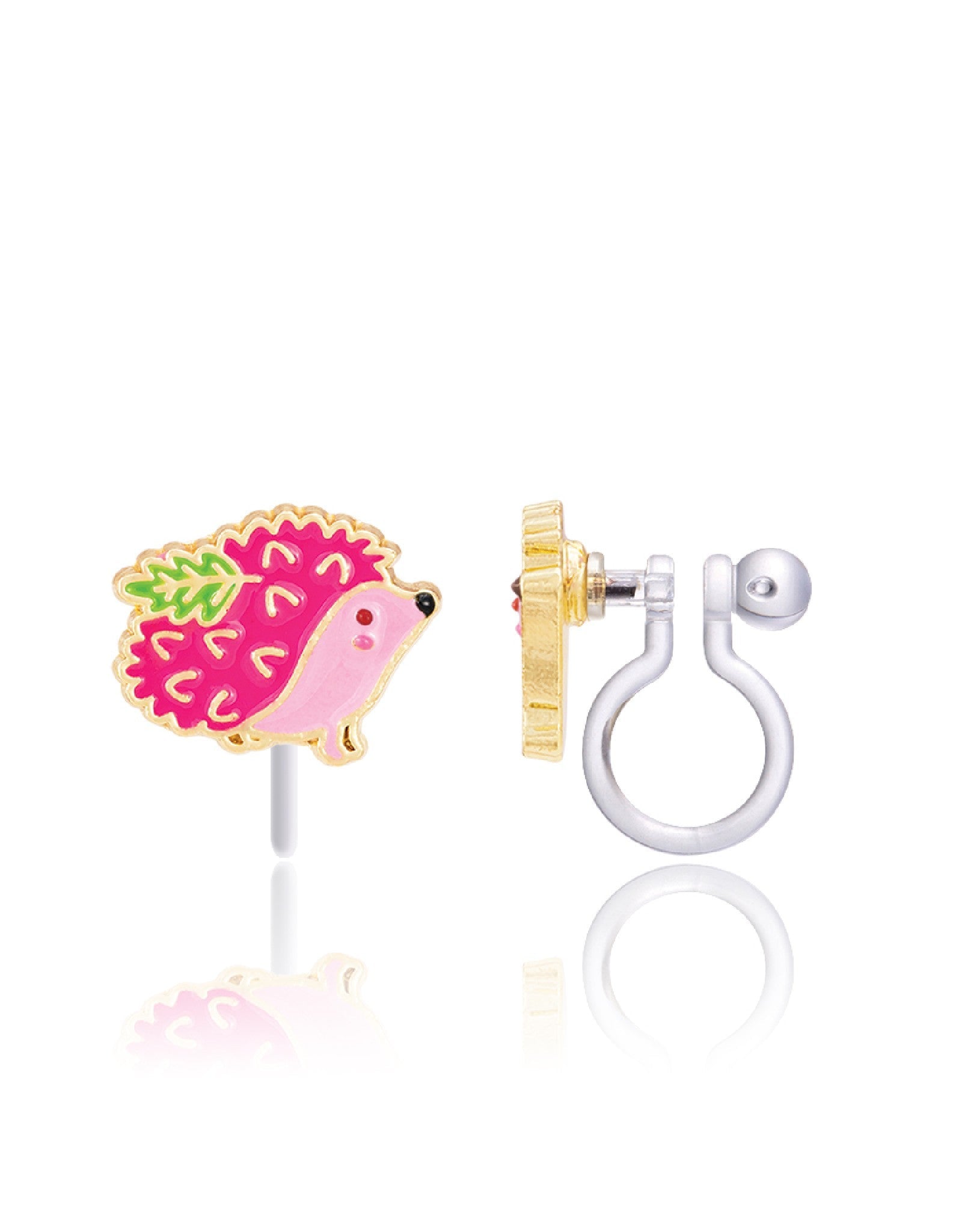 Enamel Clip-on Earrings - Prickly Pink Hedgehog - Girl Nation