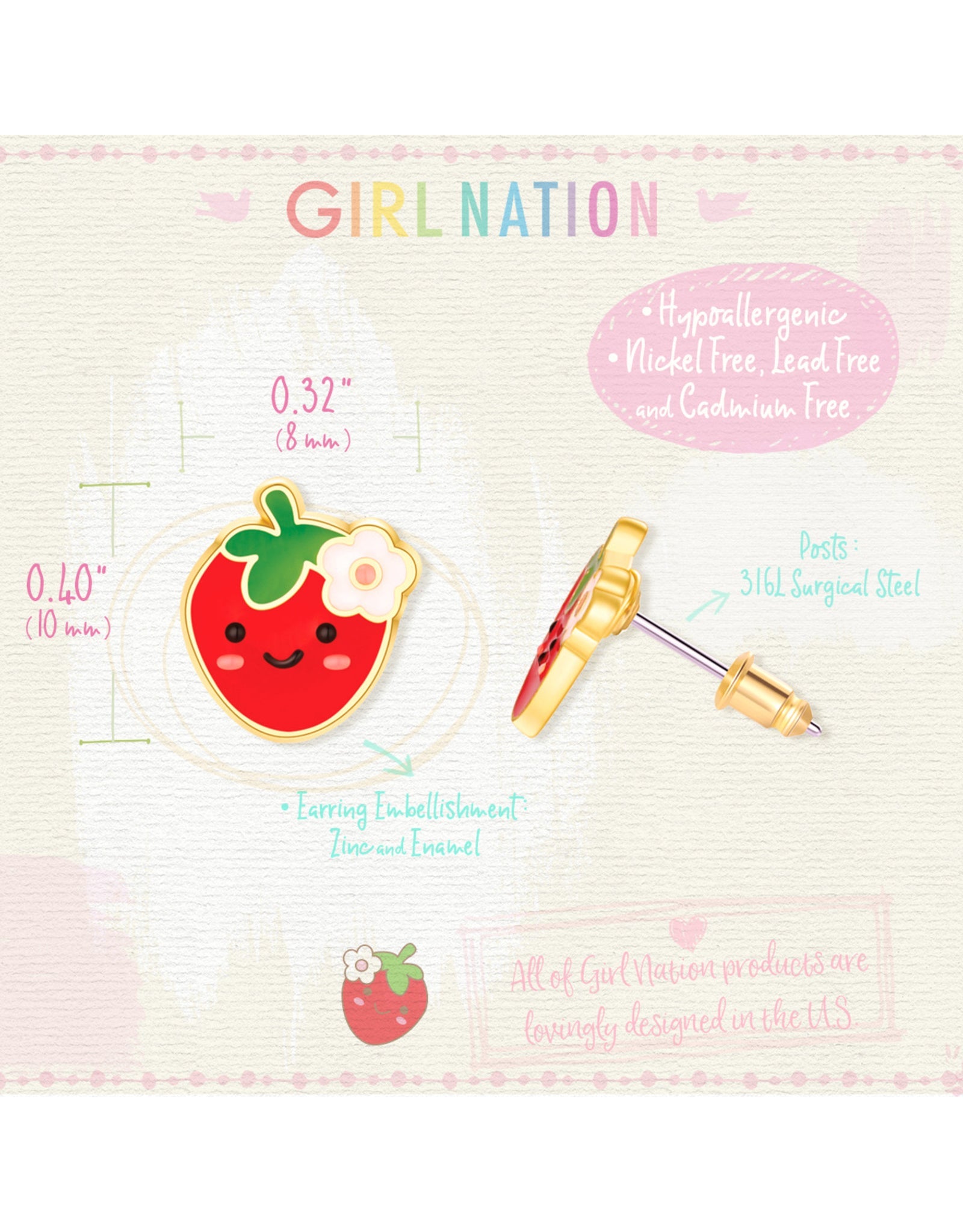 Enamel Stud Earrings - You're Berry Cute - Girl Nation