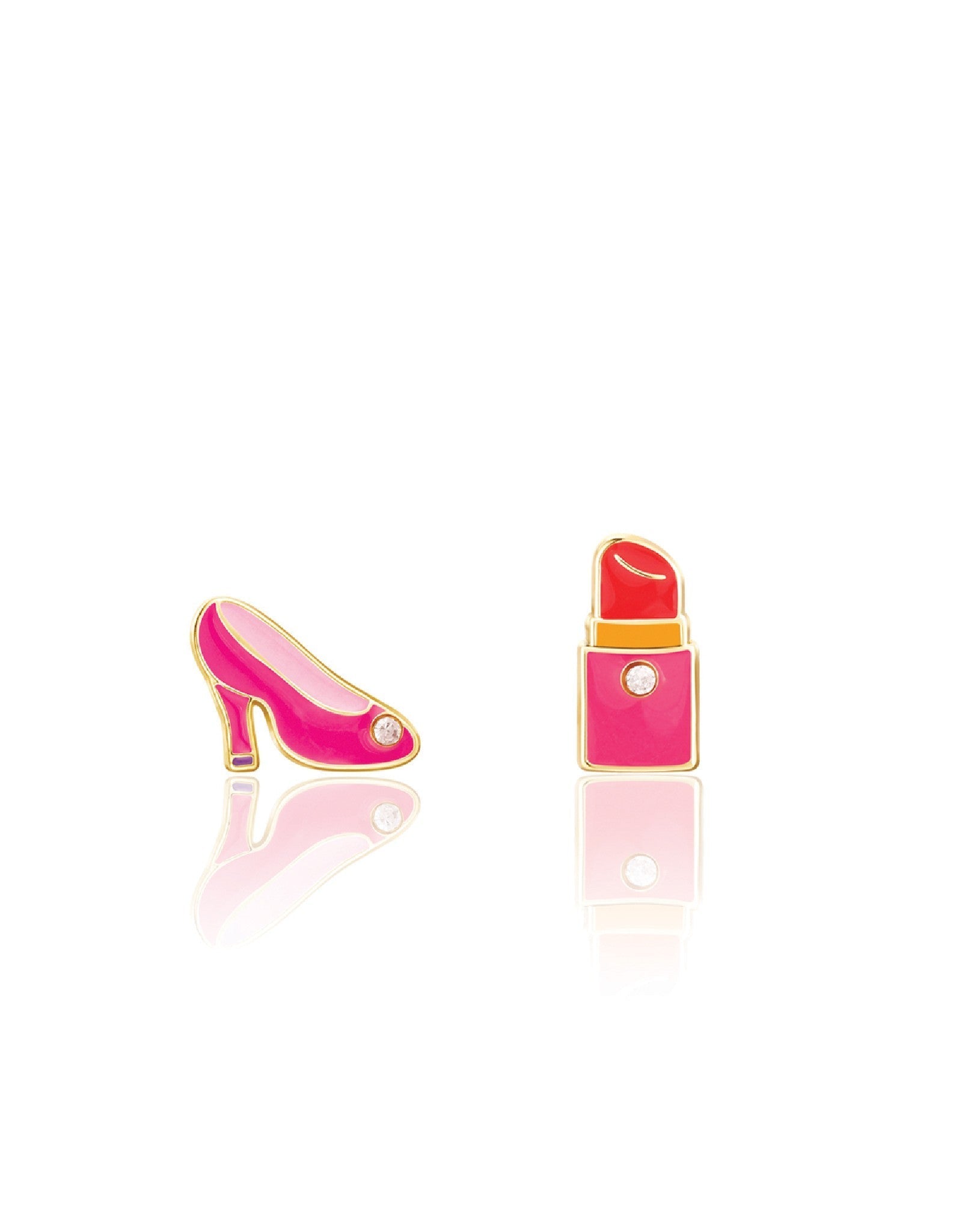 Enamel Stud Earrings - Lipstick and High Heel Duo - Girl Nation