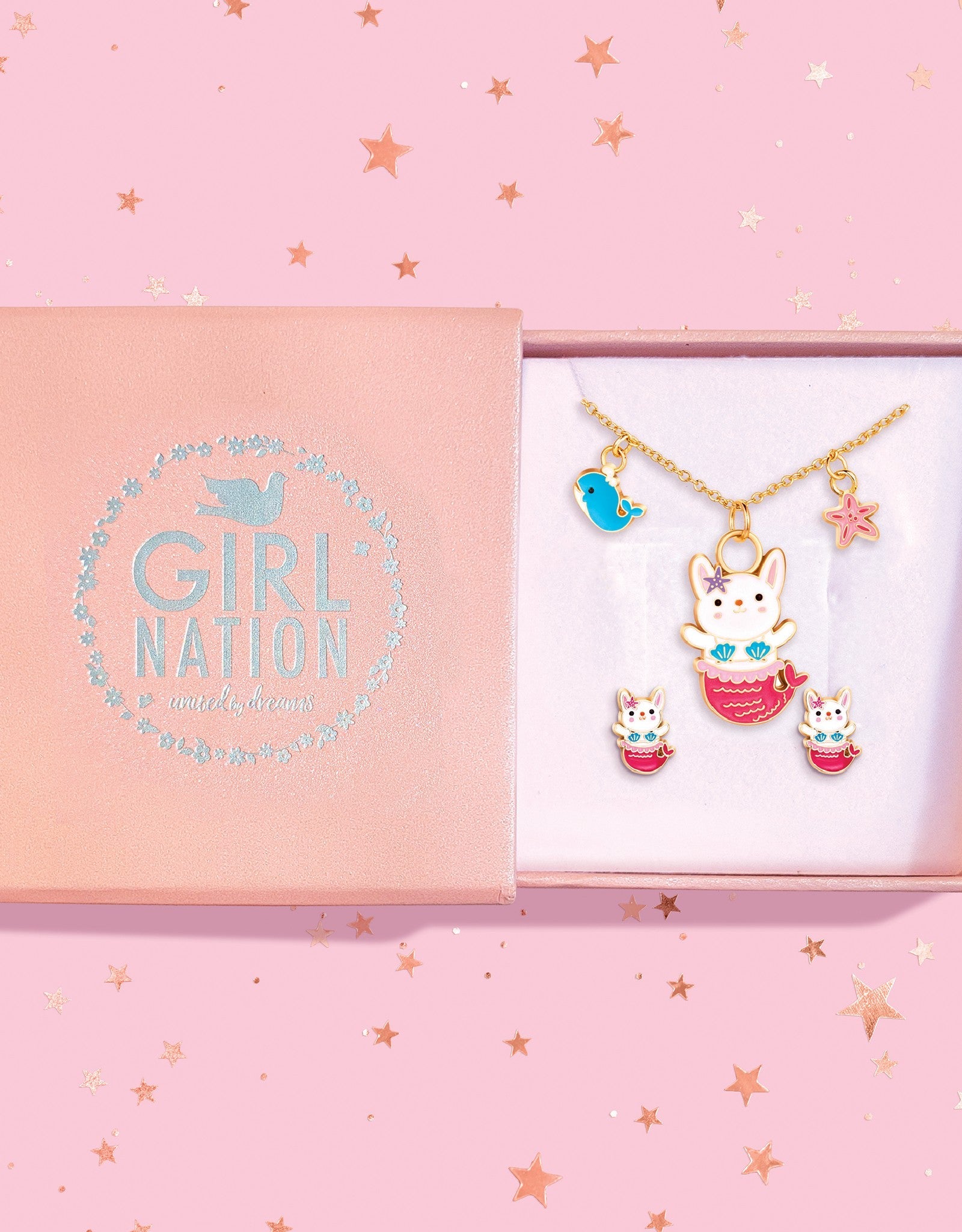 Necklace and Earring Gift Set - Bunny Mermaid - Girl Nation