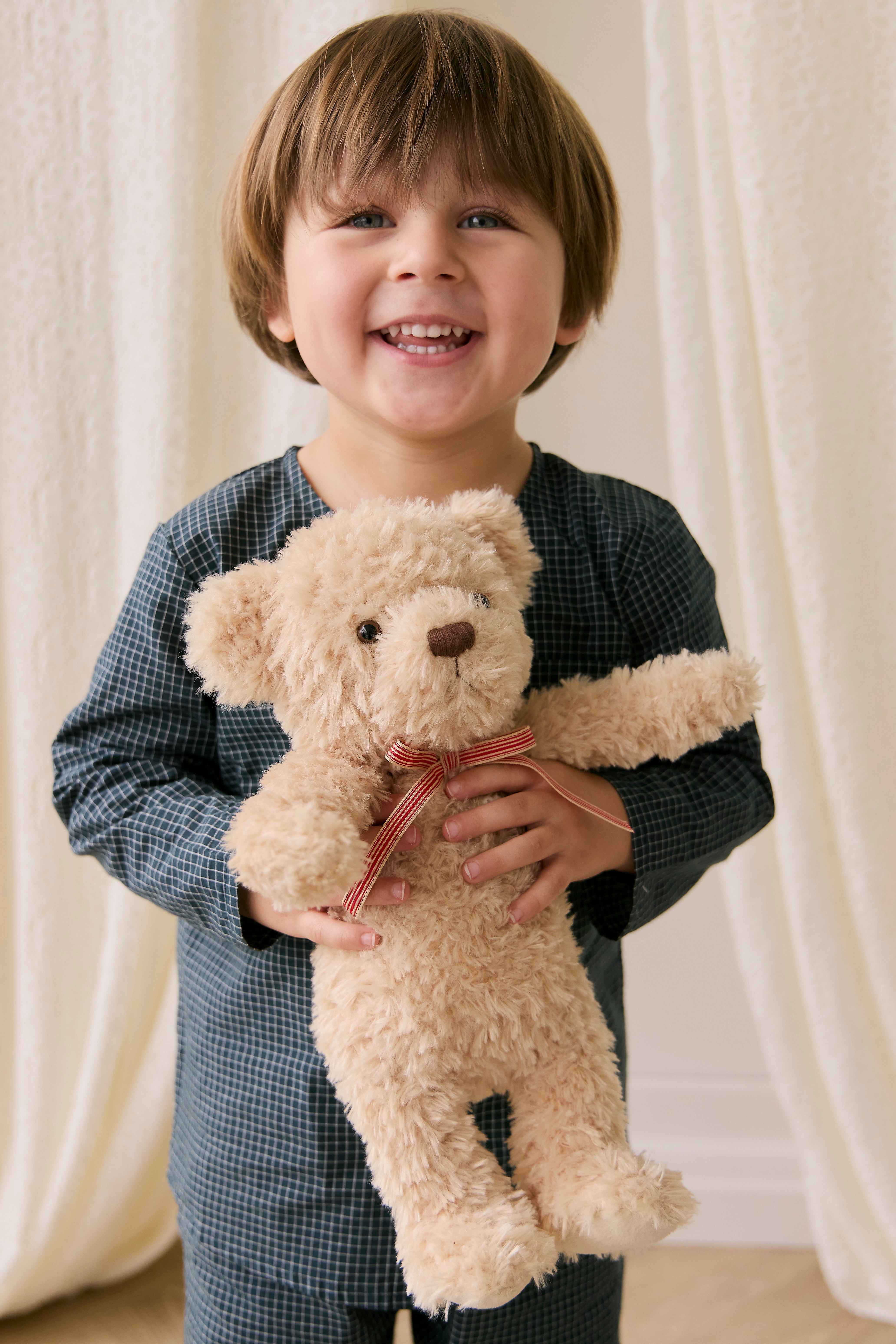Plush - Arthur the Bear - With red stripe ribbon bow - Snuggle Bunnies