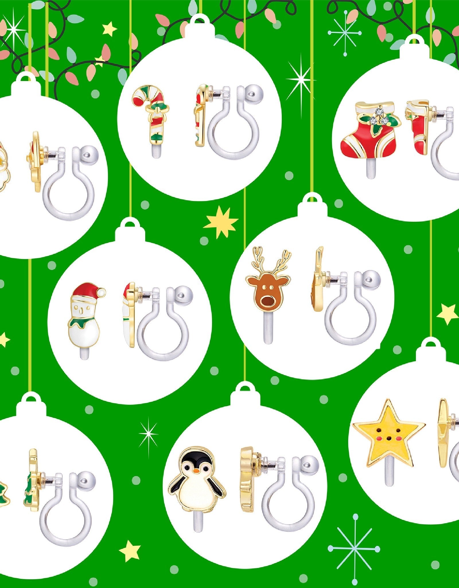 Boucles d'oreilles à clip en émail - Bas de Noël - Girl Nation
