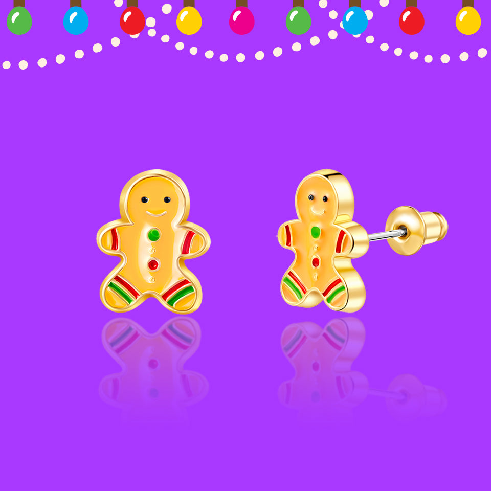 Enamel Stud Earrings - Gingerbread Man - Girl Nation