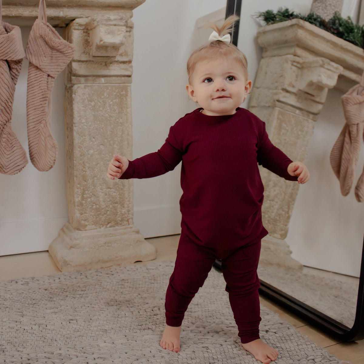 Burgundy Ribbed Bamboo 2-Piece Long Sleeve Jogger Set Lulush The Label Kids Clothing