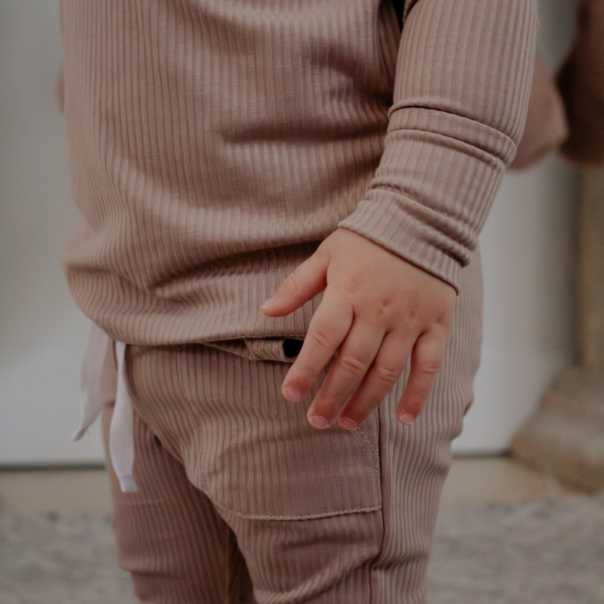 Sandy Taupe Ribbed Bamboo 2-Piece Long Sleeve Jogger Set Lulush The Label Kids Clothing