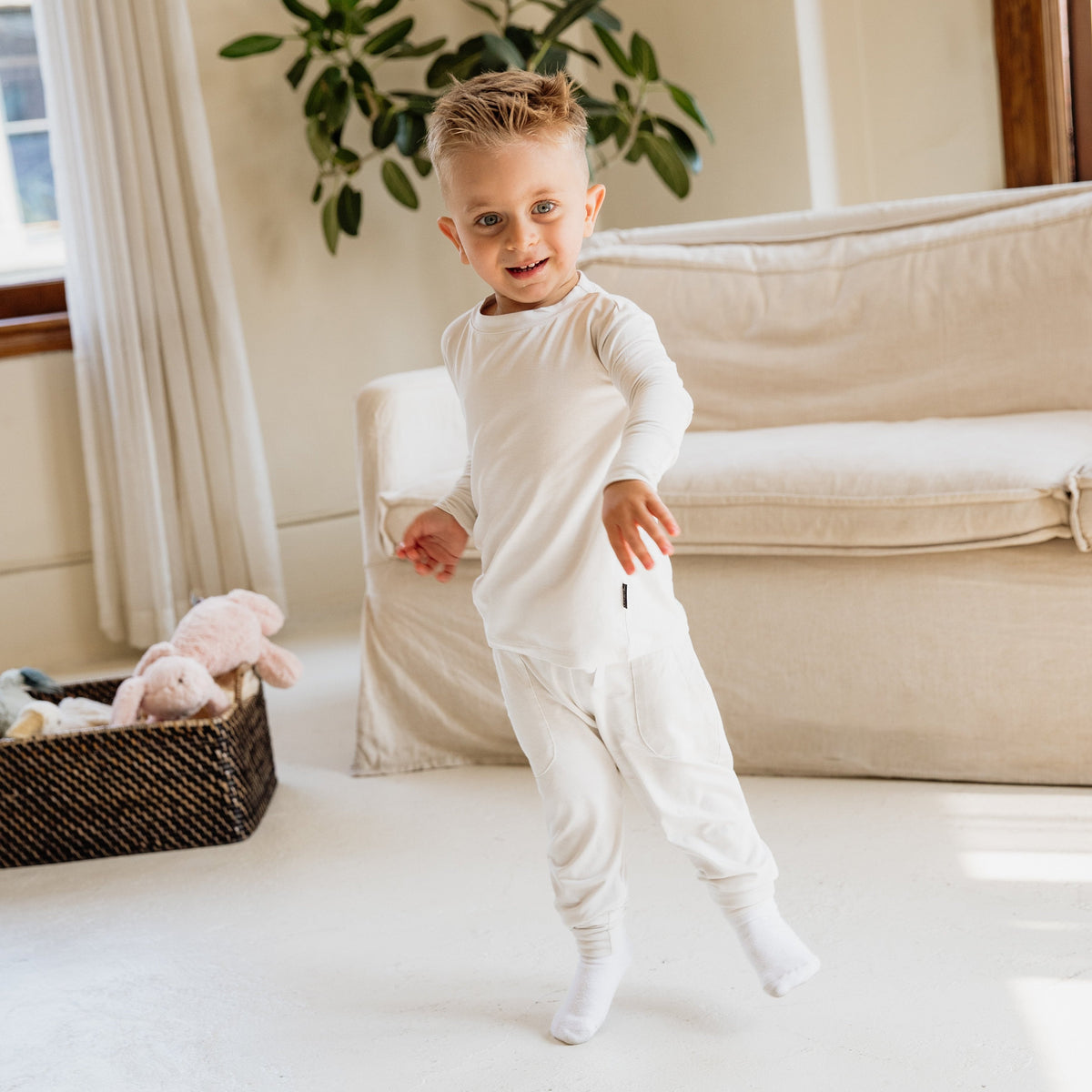 Cloud Grey Bamboo 2-Piece Long Sleeve Jogger Set Lulush The Label Kids Clothing