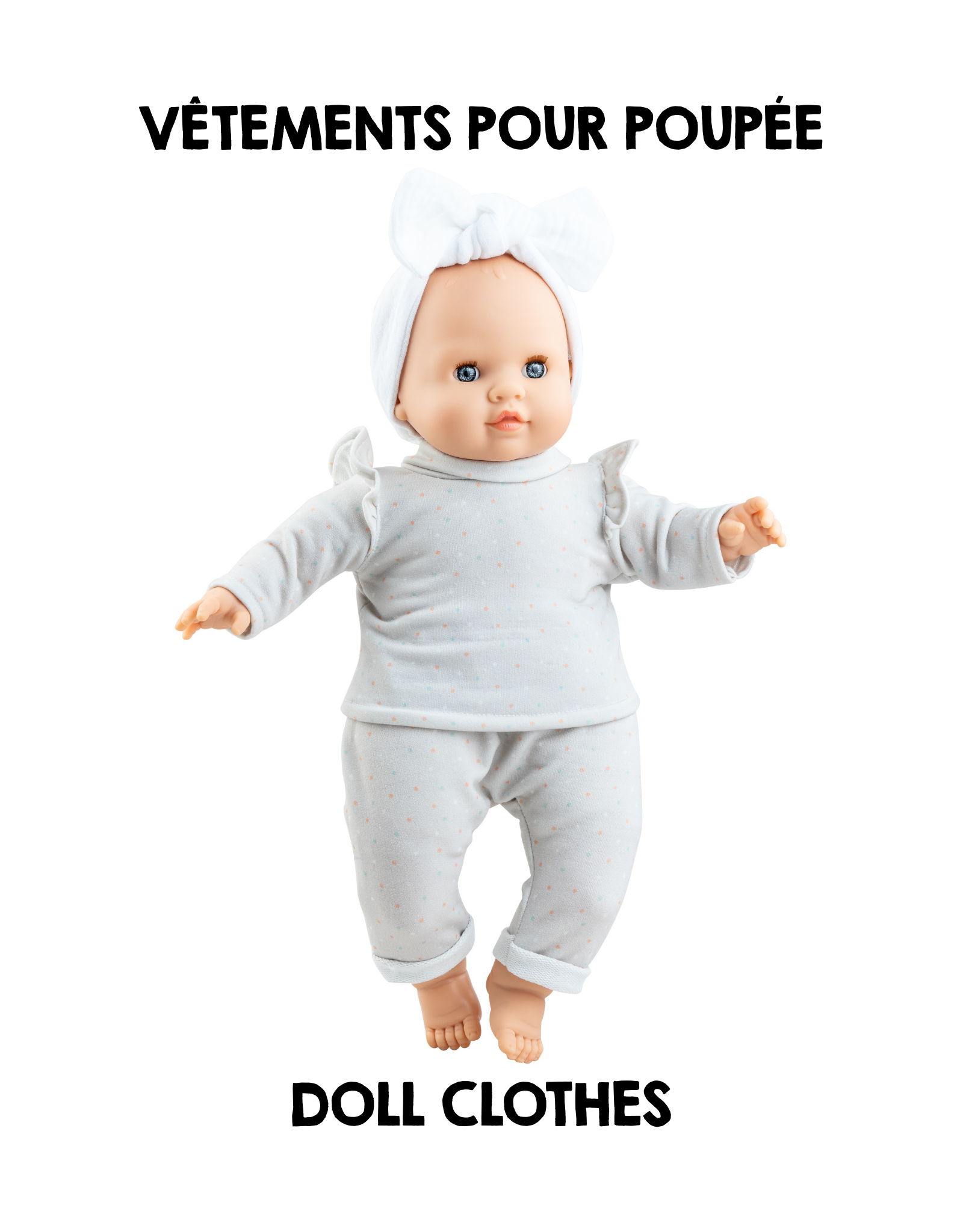 Clothes for Los Manus dolls - Gray polka dot outfit - Paola Reina