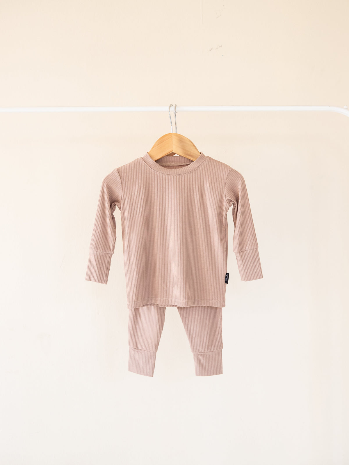 Sandy Taupe Ribbed Bamboo 2-Piece Long Sleeve Jogger Set Lulush The Label Kids Clothing