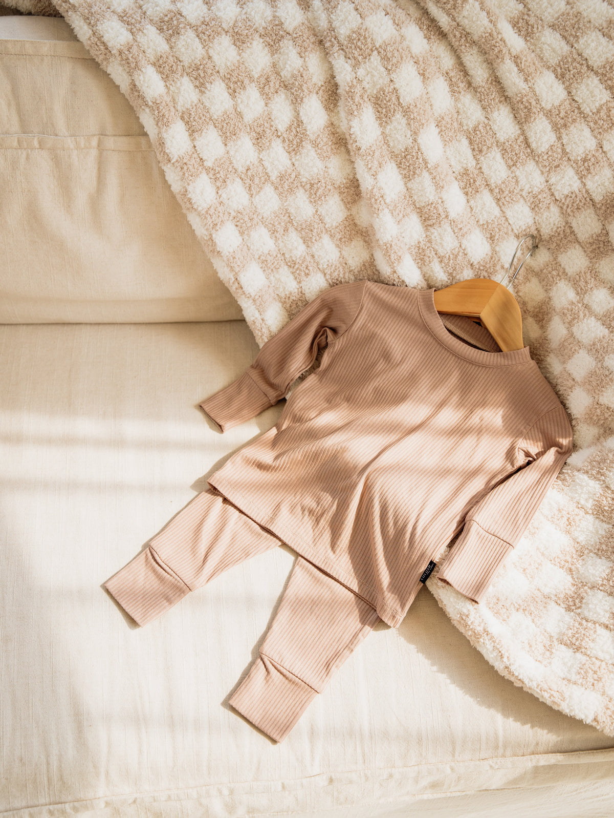 Sandy Taupe Ribbed Bamboo 2-Piece Long Sleeve Jogger Set Lulush The Label Kids Clothing